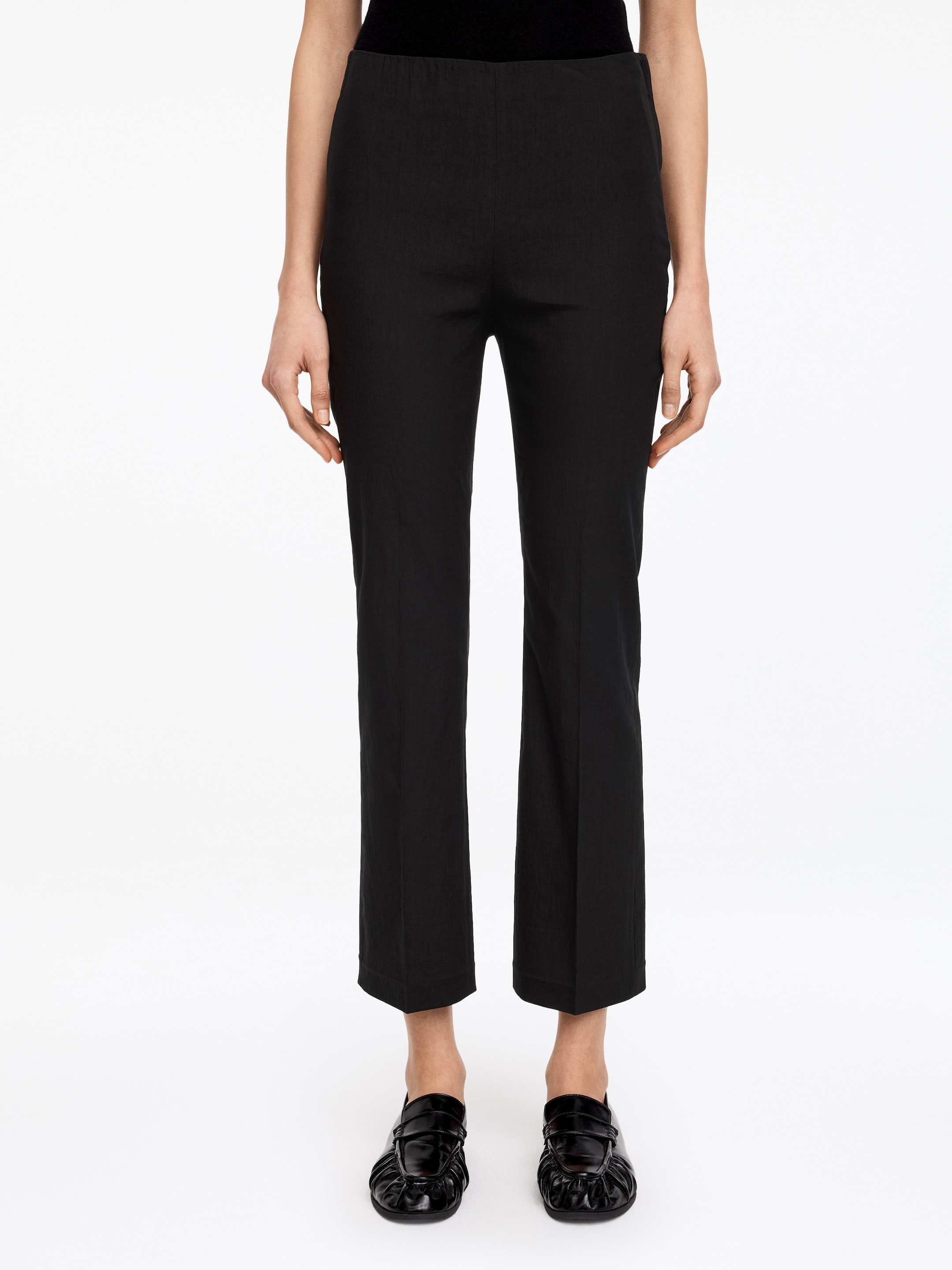 Linen-Cotton Kick-Flare Trousers - Black - Slim fit - Women - StillMedia/Lookbook - 4