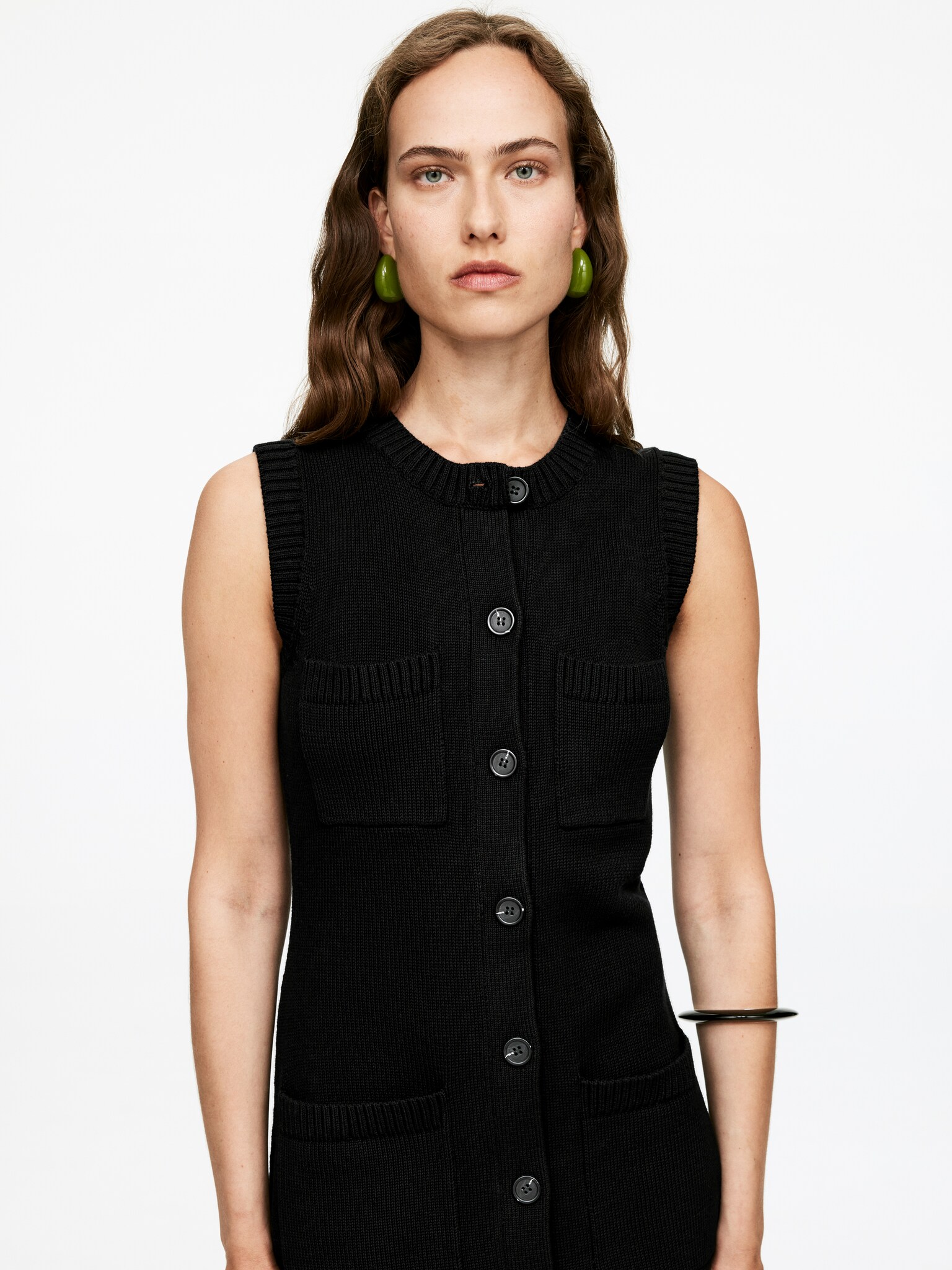 Sleeveless Knitted Dress - Black - 3
