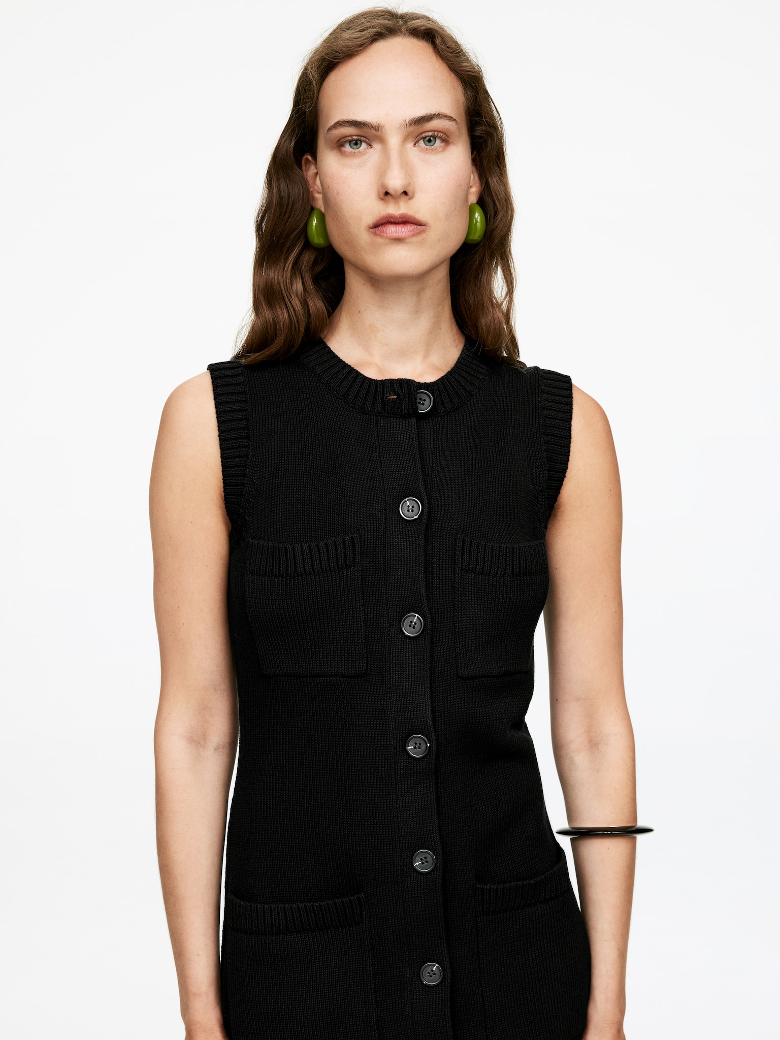 Ärmelloses Strickkleid - Schwarz - 5