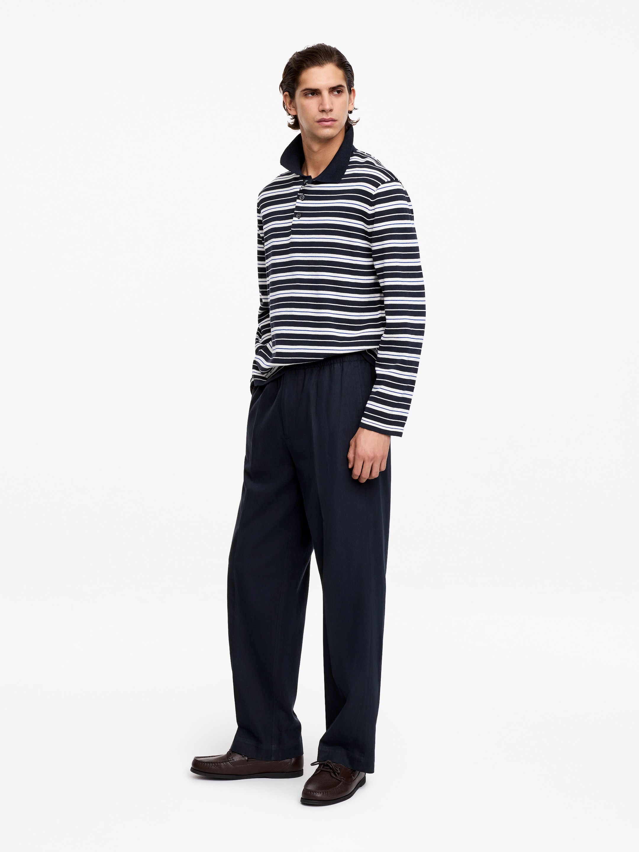 Loose Linen Blend Trousers - Dark Blue - Loose fit - Men - StillMedia/Lookbook - 2