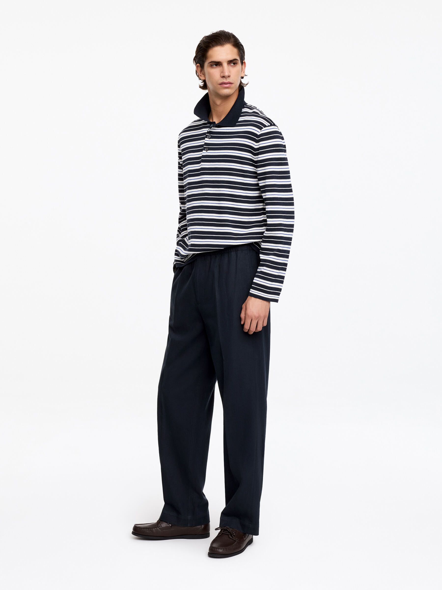 Pantalon ample en mélange de lin - Bleu foncé - Loose fit - Homme - StillMedia/Lookbook - 2