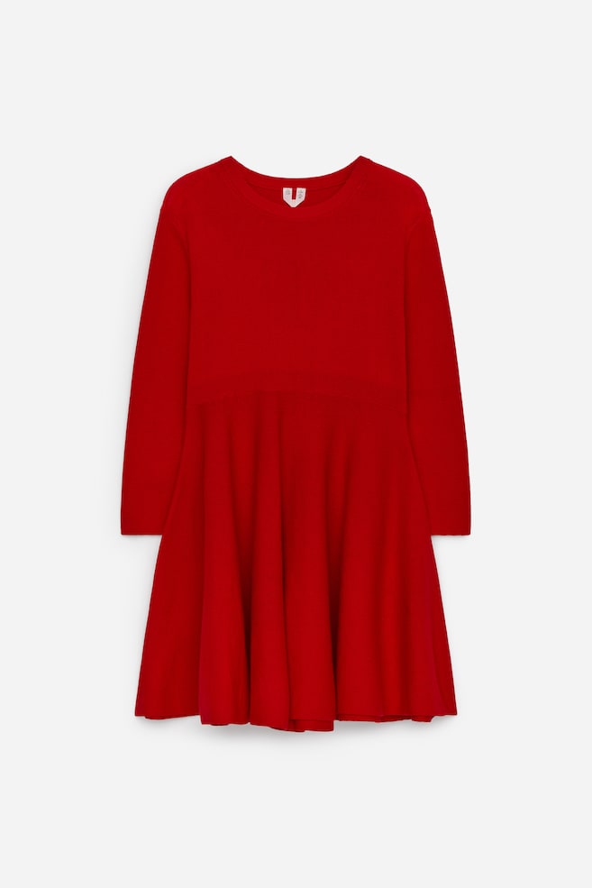 Knit Cotton-Wool Dress - Red - 1