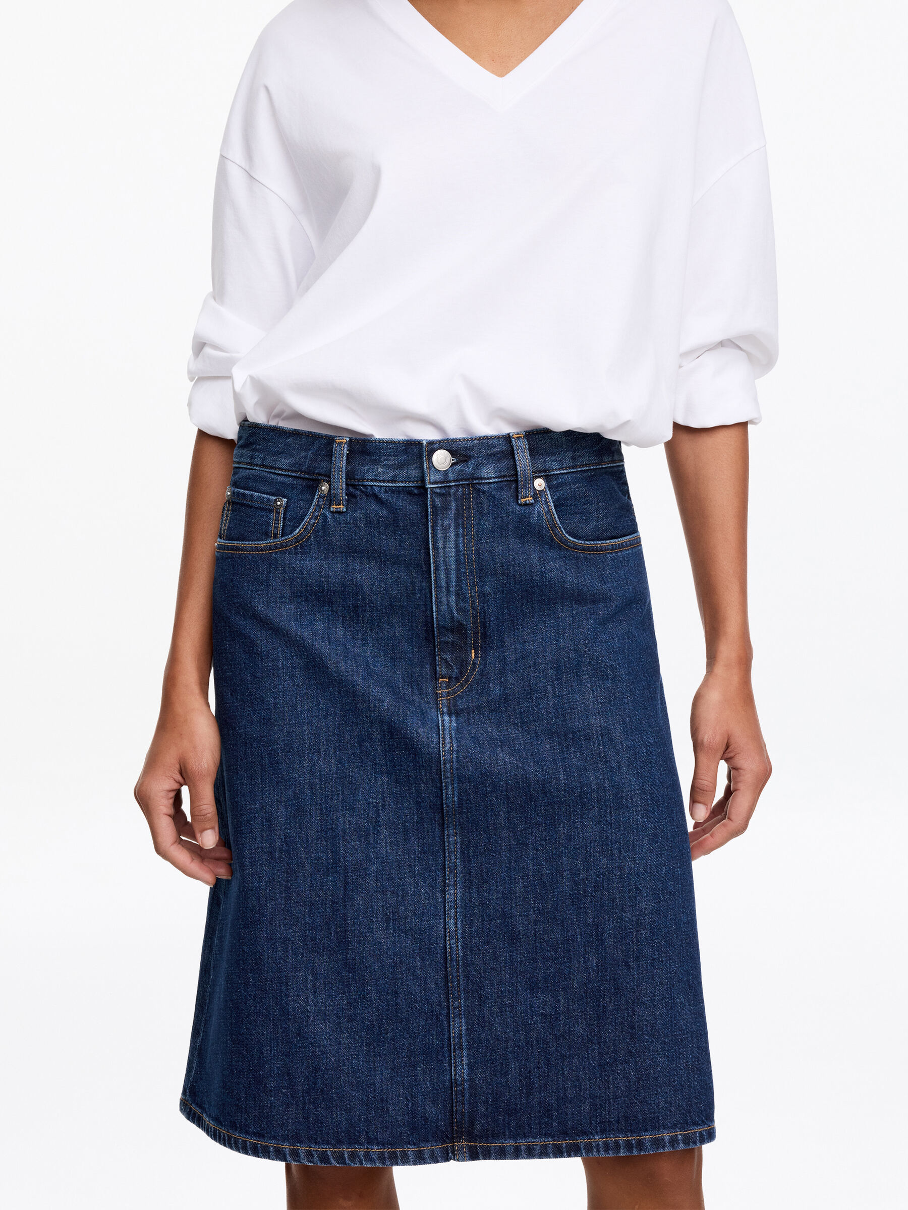 Jupe trapèze mi-longue en jean - Bleu moyen - Regular fit - Femme - StillMedia/Lookbook - 3