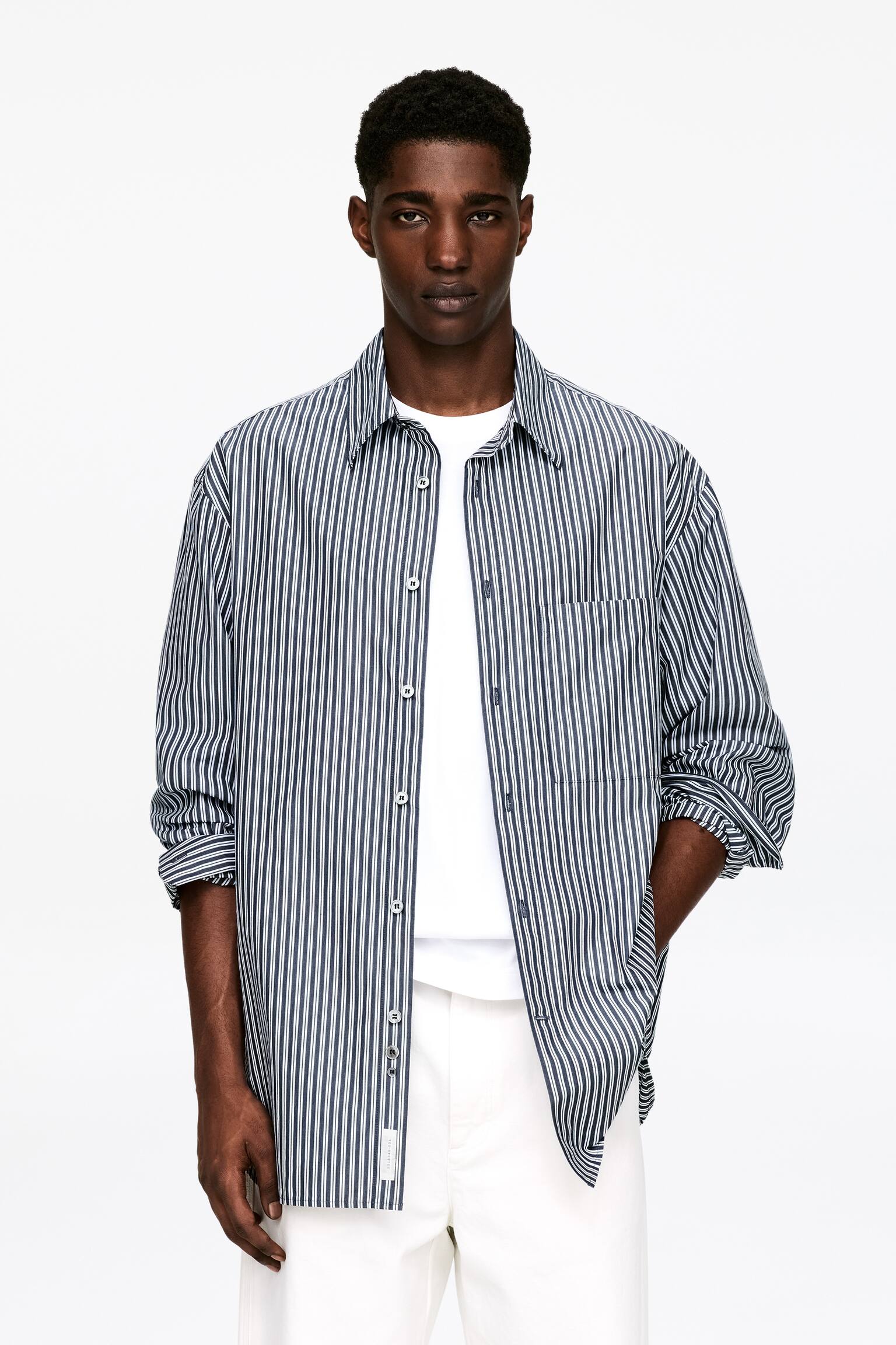 Oversize poplinskjorta - Blå/randig - 1