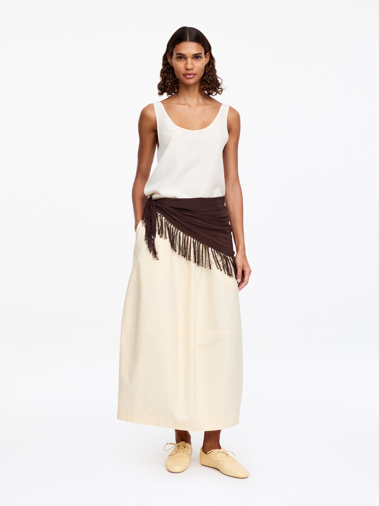 Arket Silk Fringe Scarf in brown