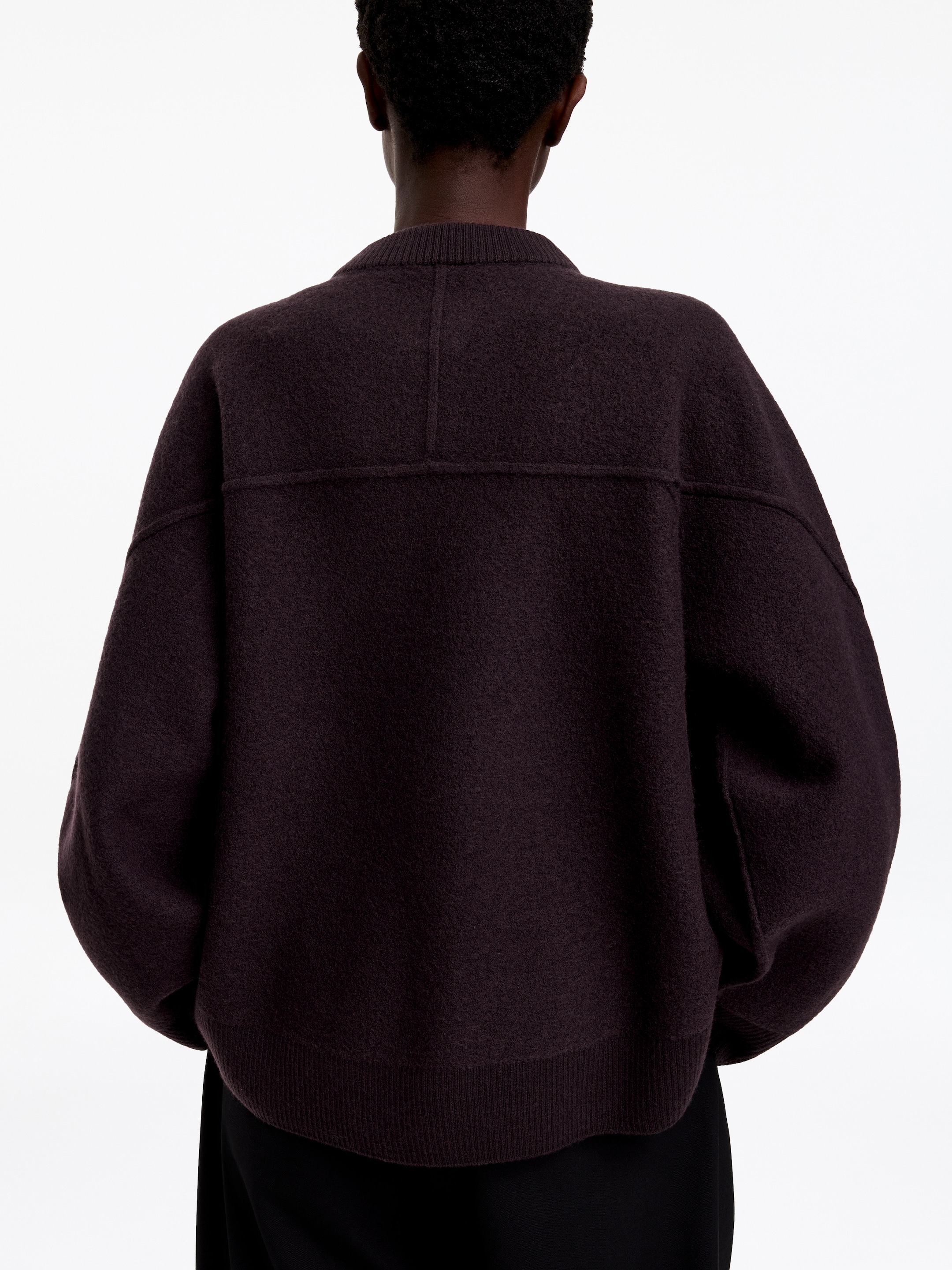 Boiled Wool Cardigan - Dark Burgundy - Loose fit - women - StillMedia/Lookbook - 2