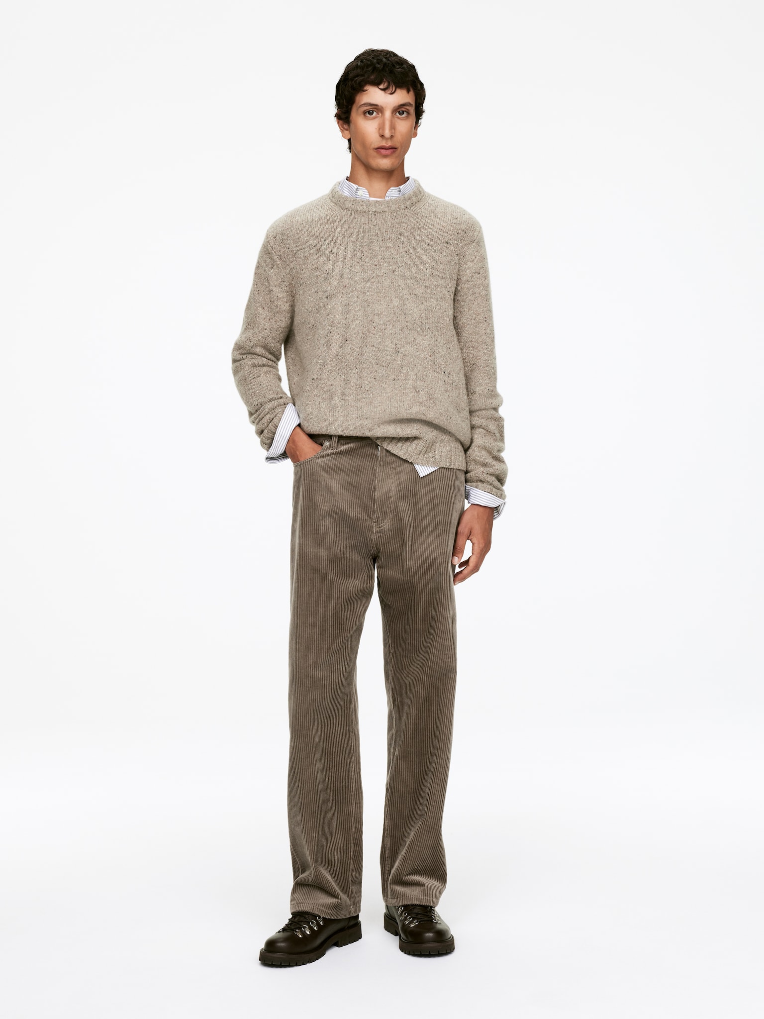 Pantalon ample en velours côtelé - Taupe foncé/Noir - 1