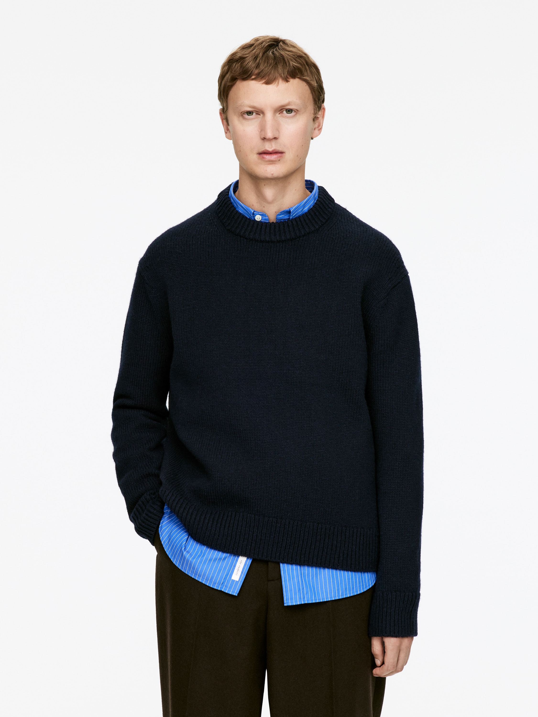 Pullover aus schwerem Wollstrick - Dunkelblau/Anthrazitgrau meliert/Hellgrau meliert/Cremeweiß/Beige meliert/Dunkelbraun/Weinrot/Mittelblau