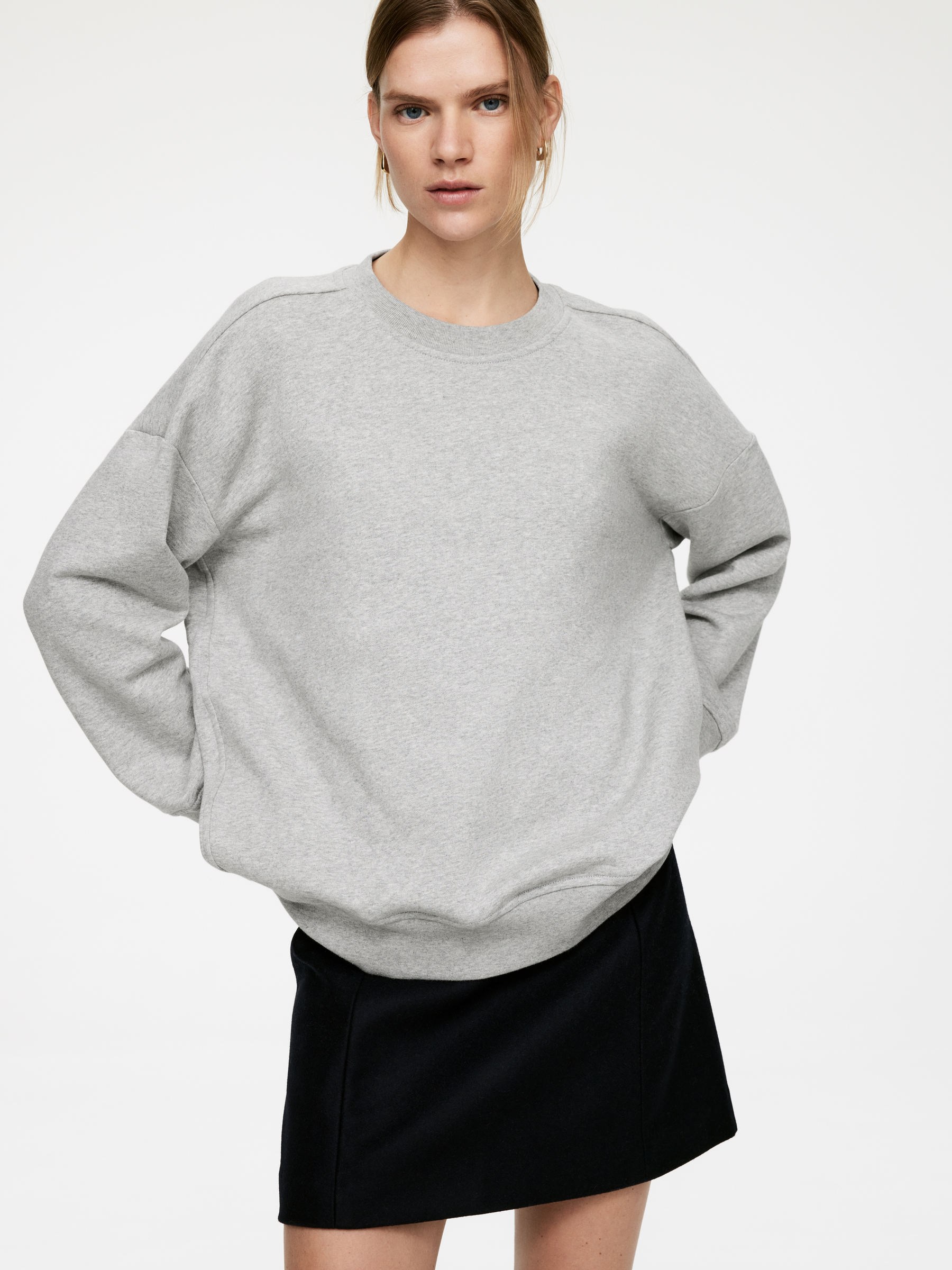 Relaxed Terry Sweatshirt - Grey Melange - Oversized - Women - StillMedia/Lookbook - 5
