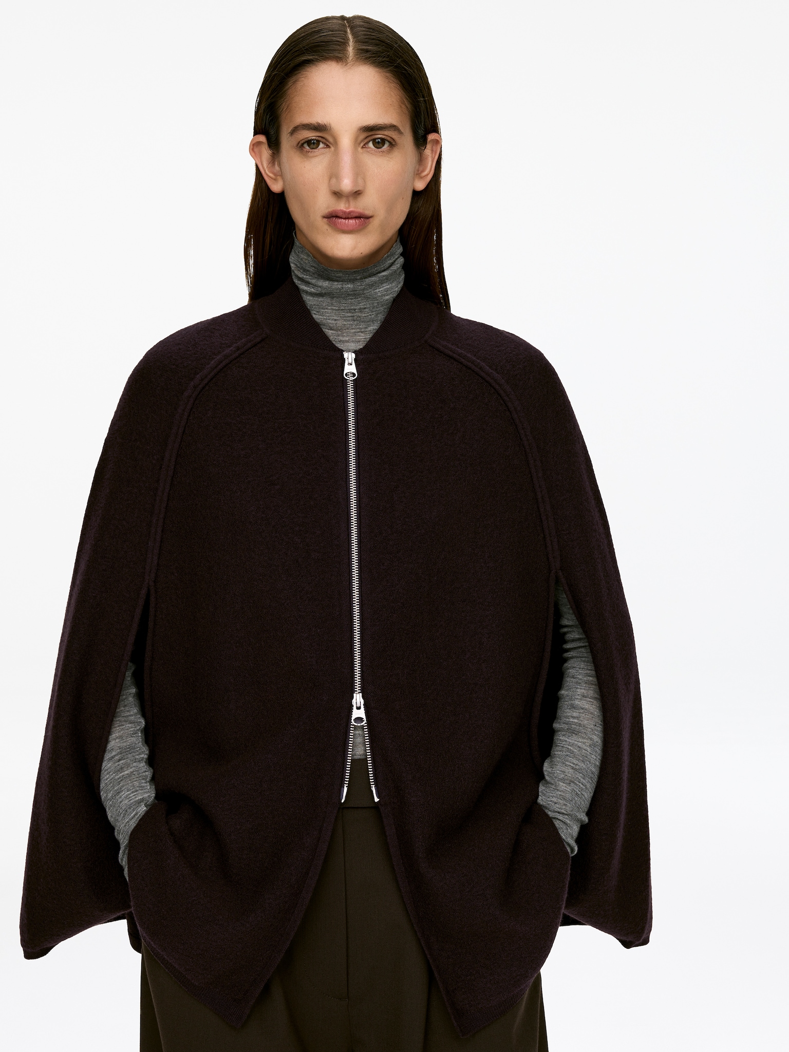 Boiled Wool Cape - Dark Brown - 4