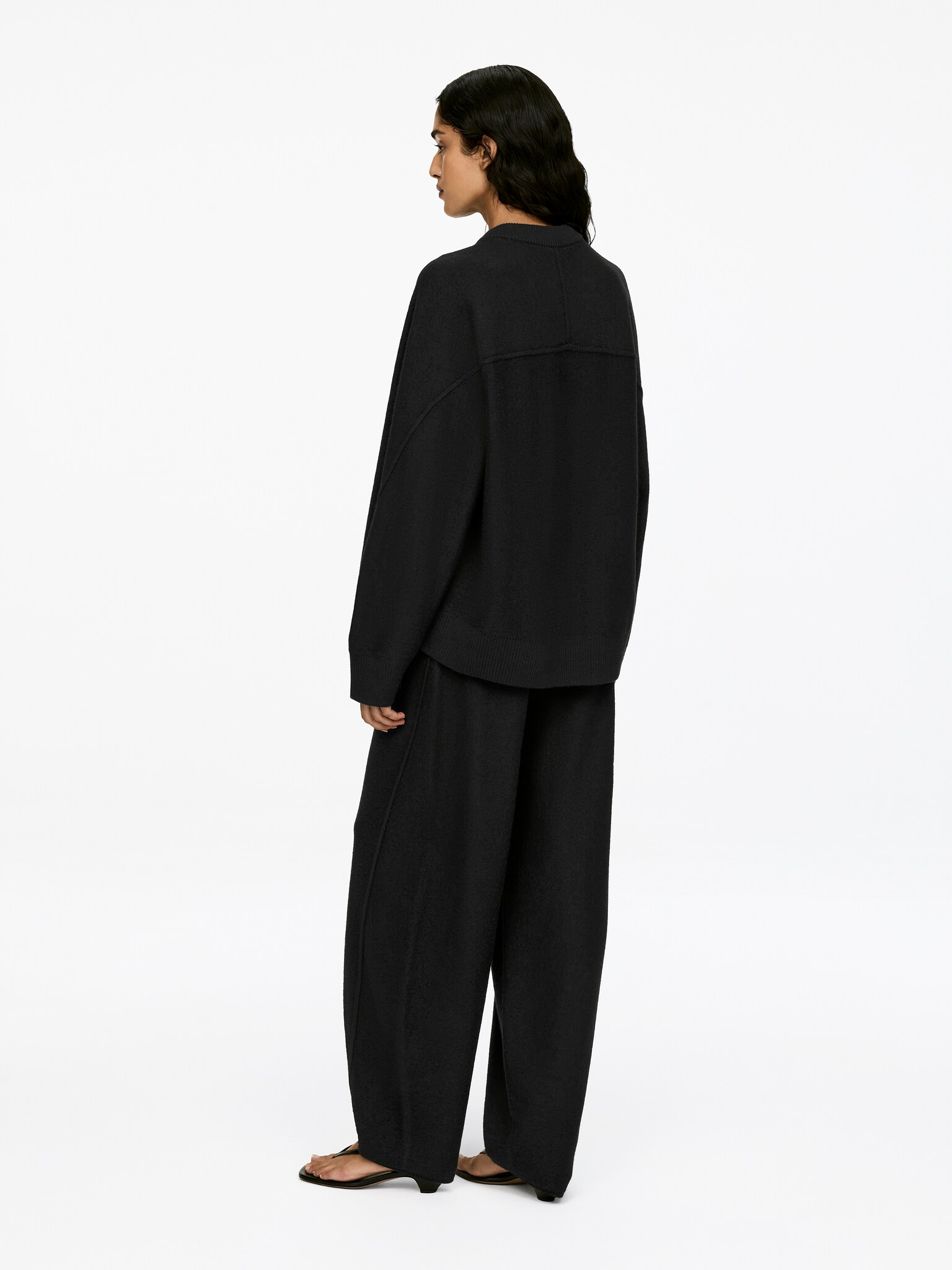 Boiled Wool Cardigan - Black/Burgundy - 3