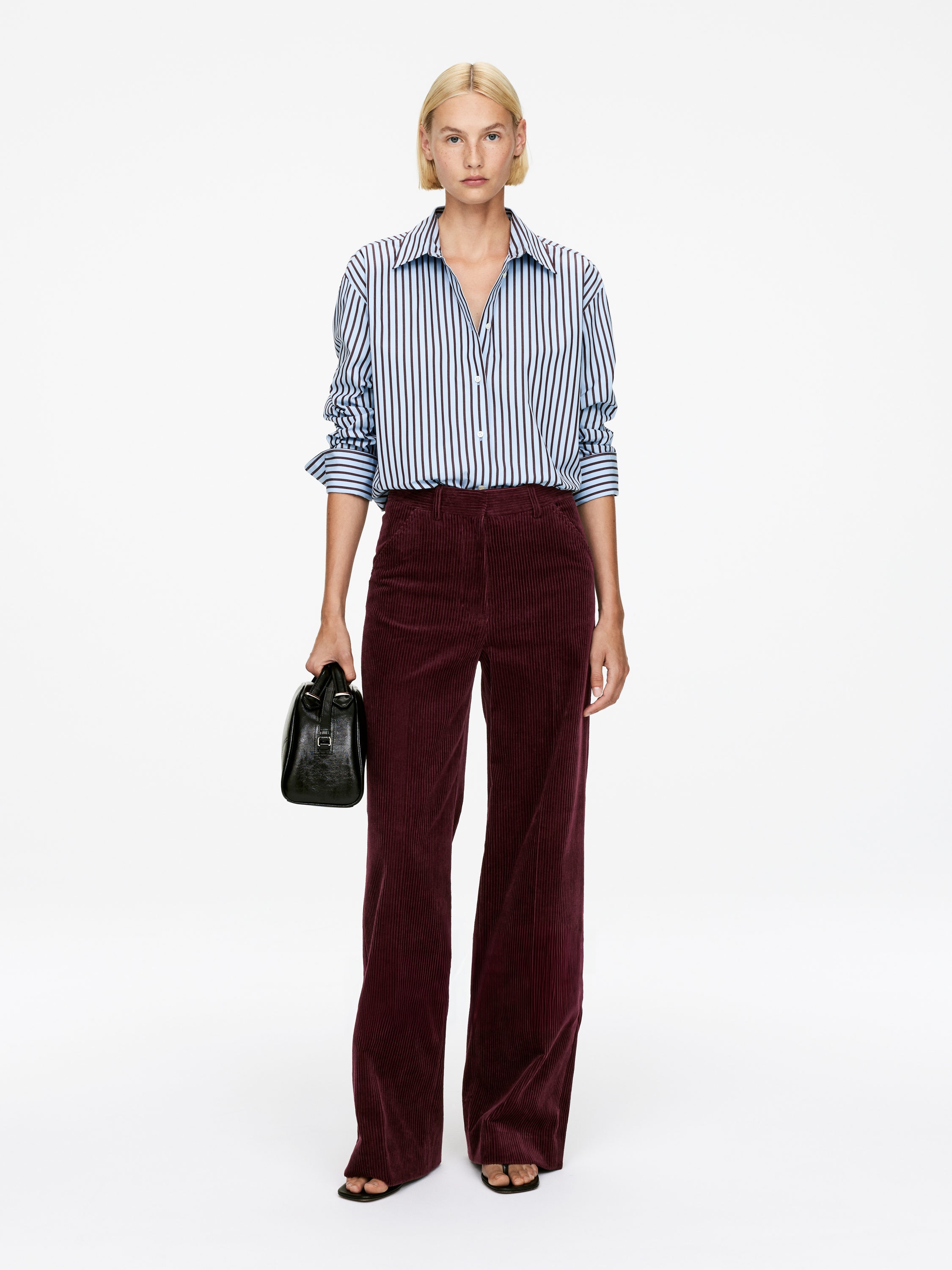 Wide-Leg Corduroy Trousers-#4B262D-15990