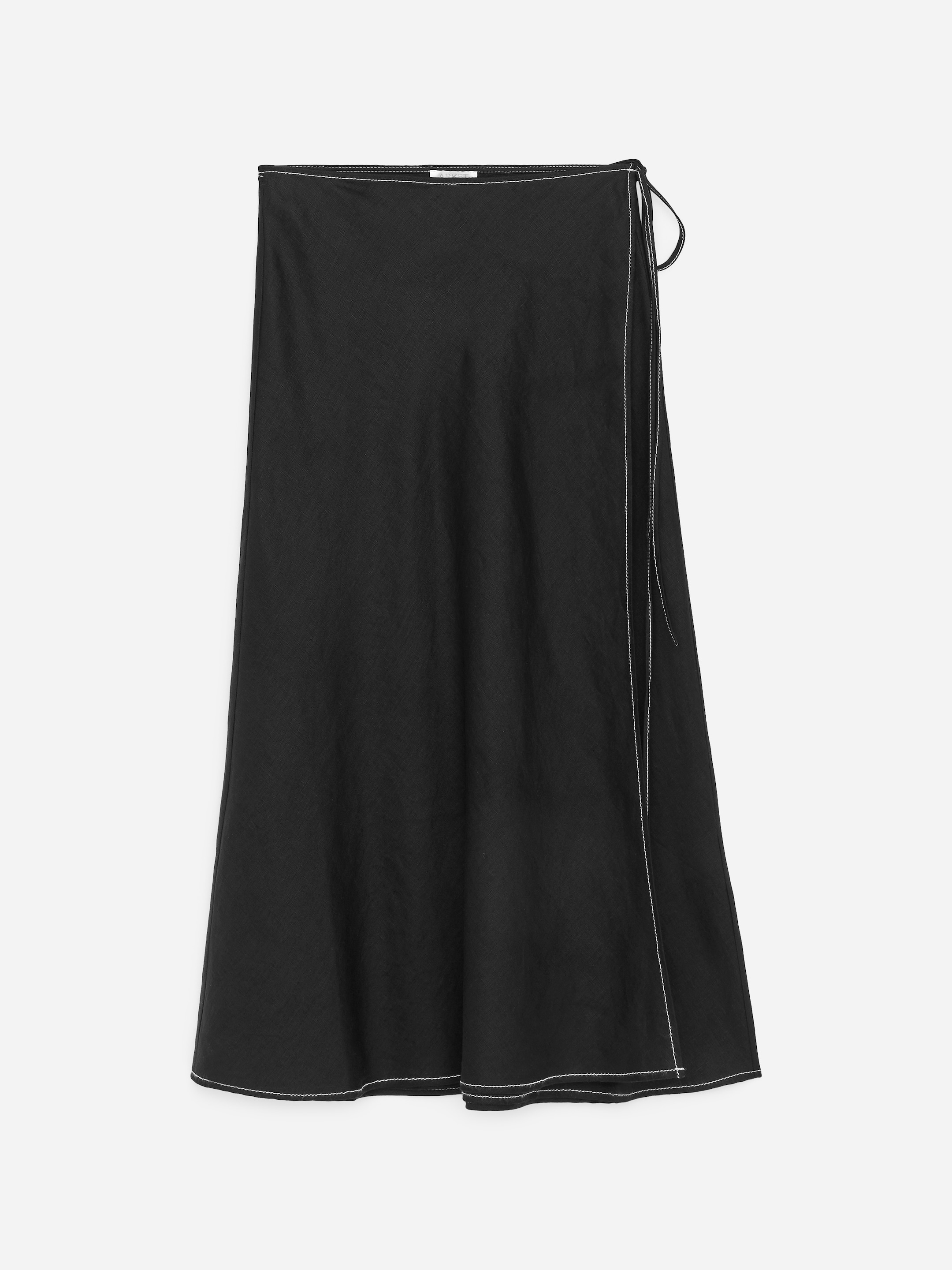 Linen Wrap Skirt-Black-18874