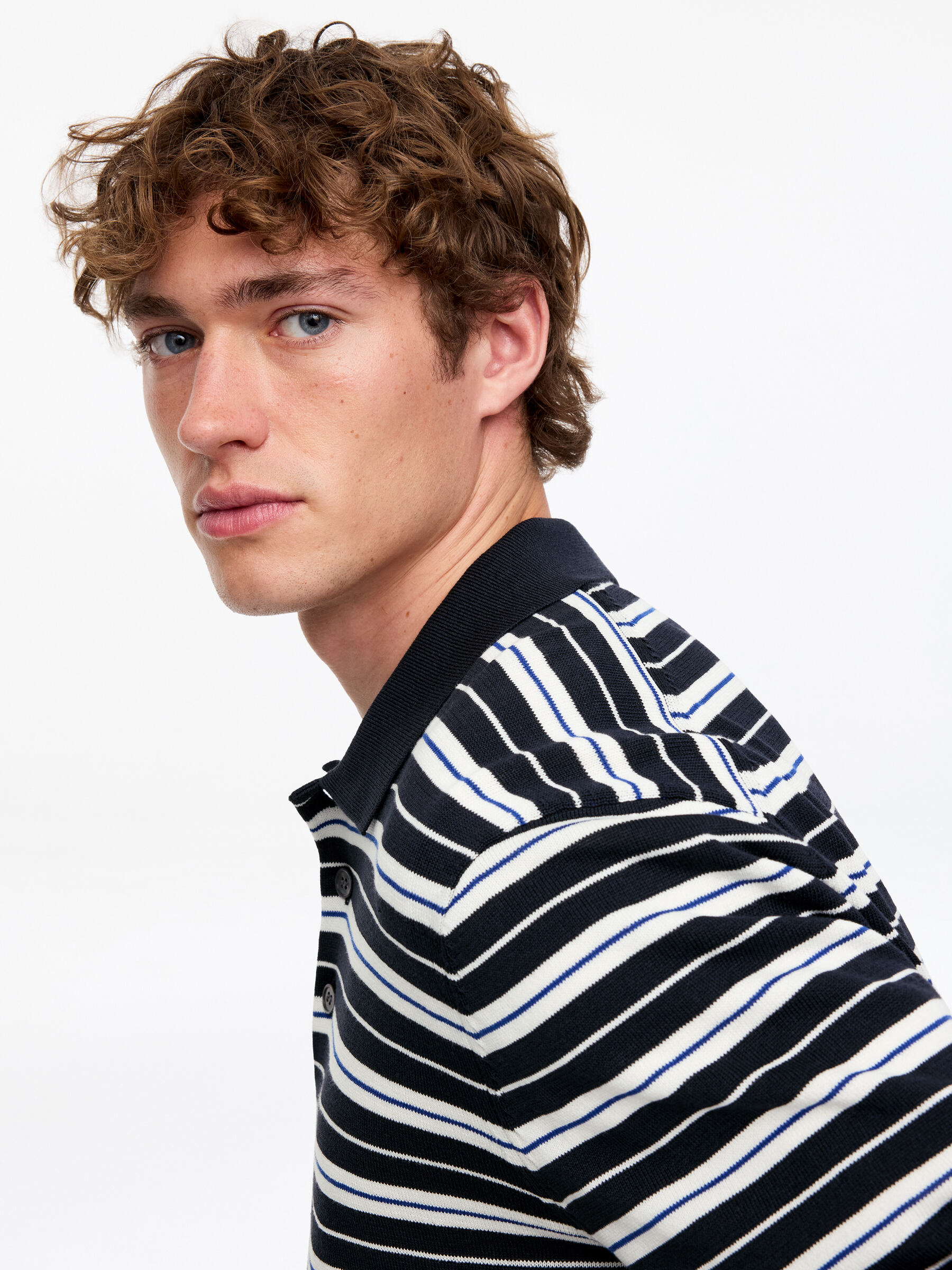 Cotton Polo Shirt - Dark Blue/Striped - Relaxed fit - Men - StillMedia/Lookbook - 3
