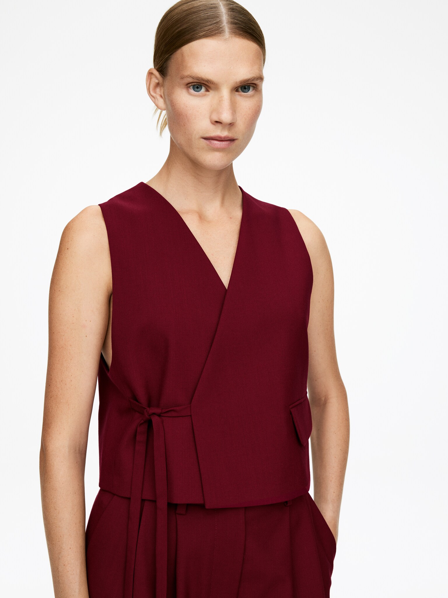 Gilet modulaire en laine - Rouge foncé - 3