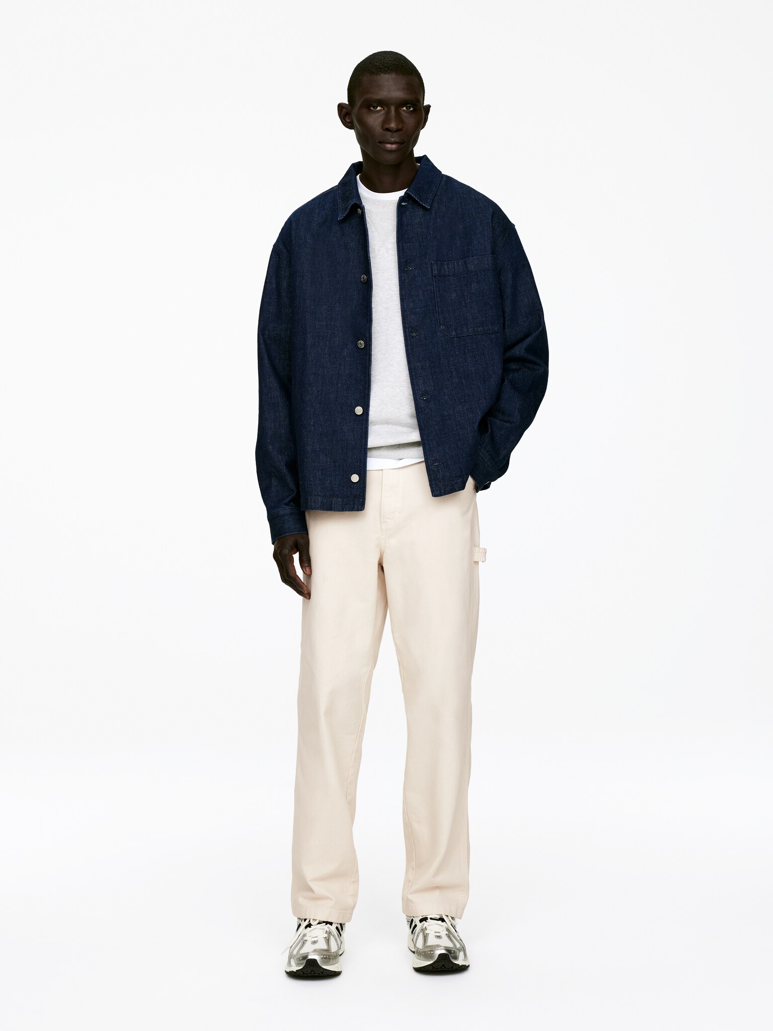Pantalon de bureau coupe ample - Blanc cassé/Marron