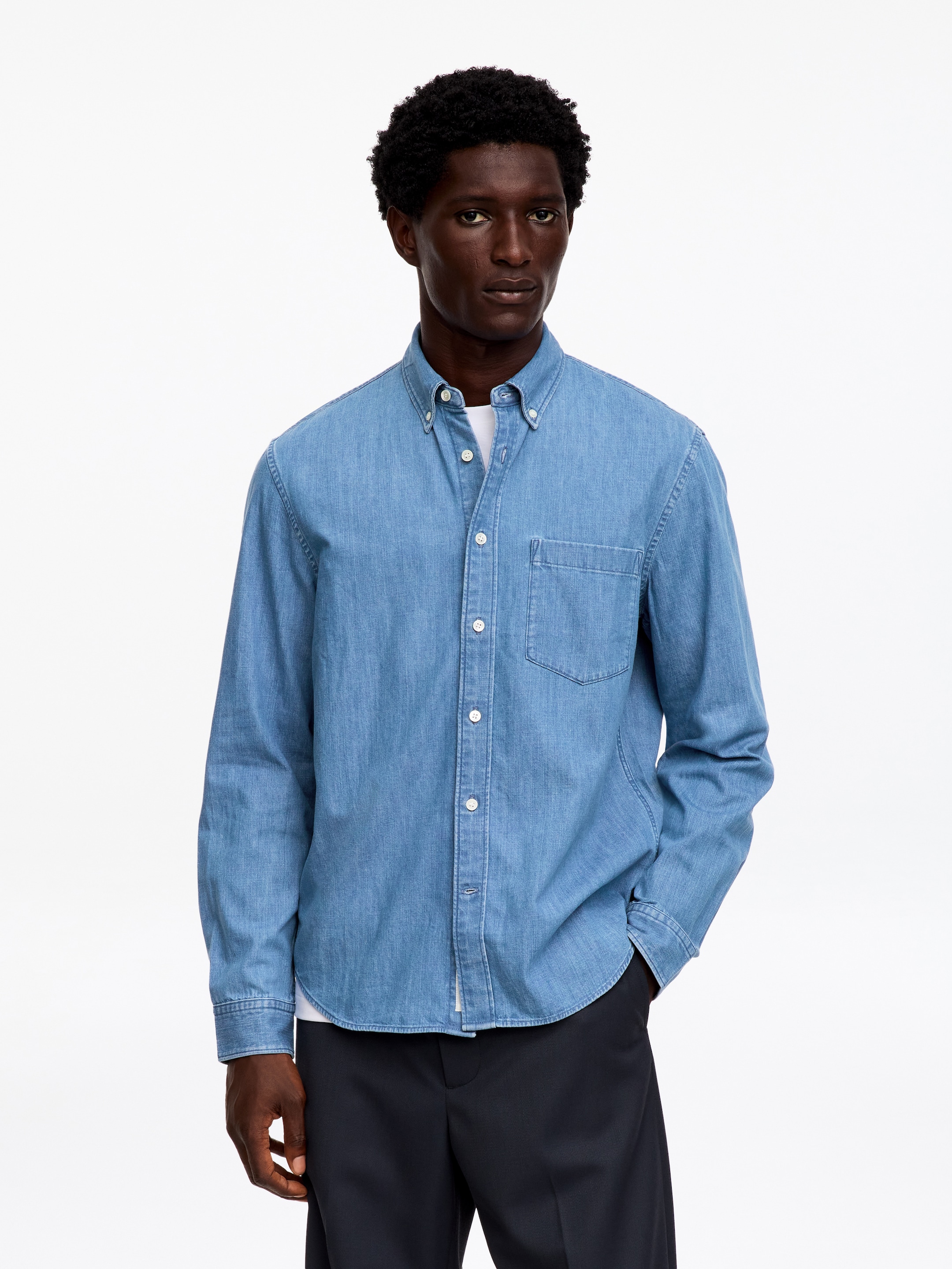 Regular Denim Shirt-Blue-20358