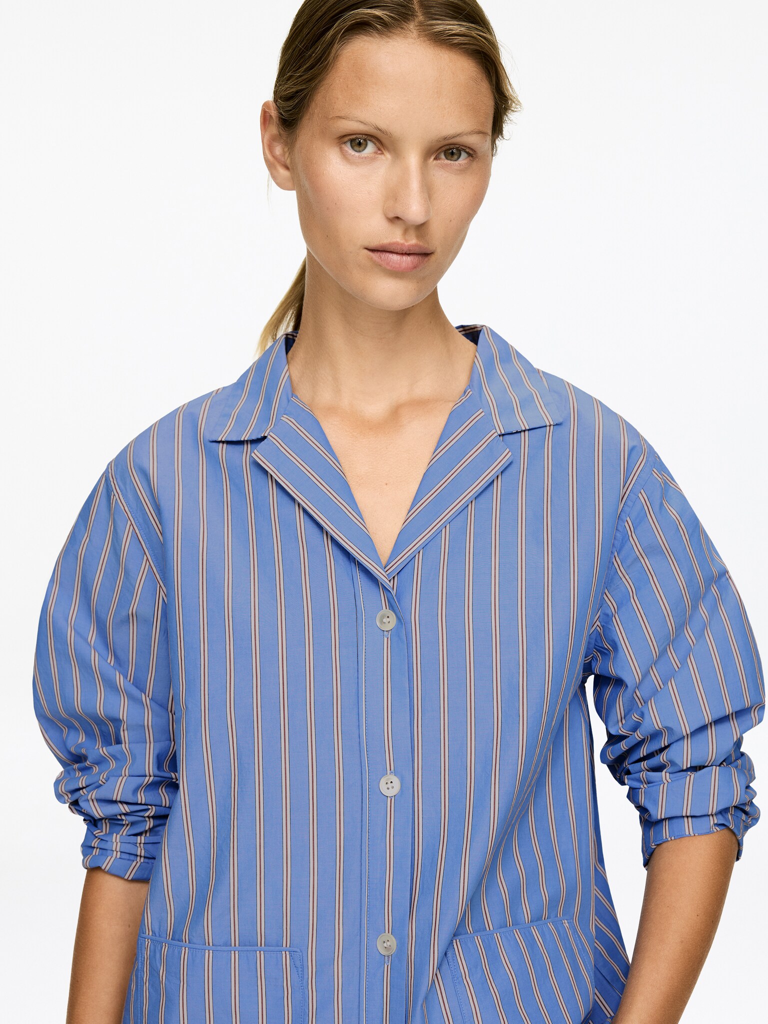 Chemise en satin de coton - Bleu/Rayé - 7