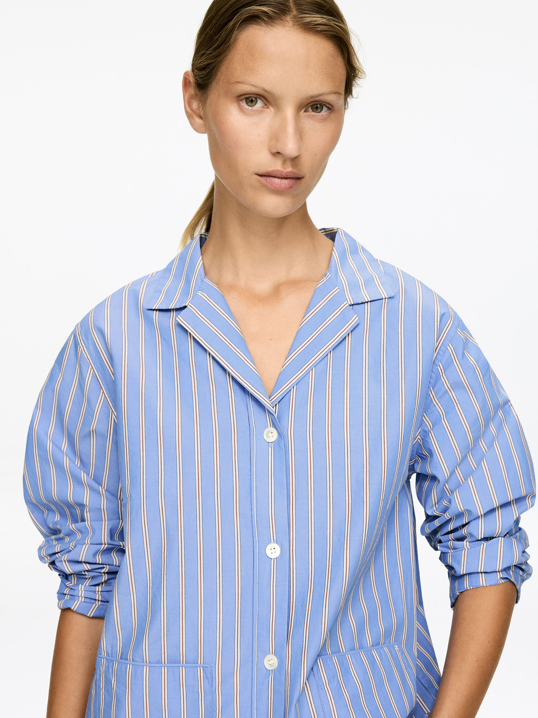 Cotton Satin Shirt - Blue/Striped - Regular fit - Women - StillMedia/Lookbook - 5