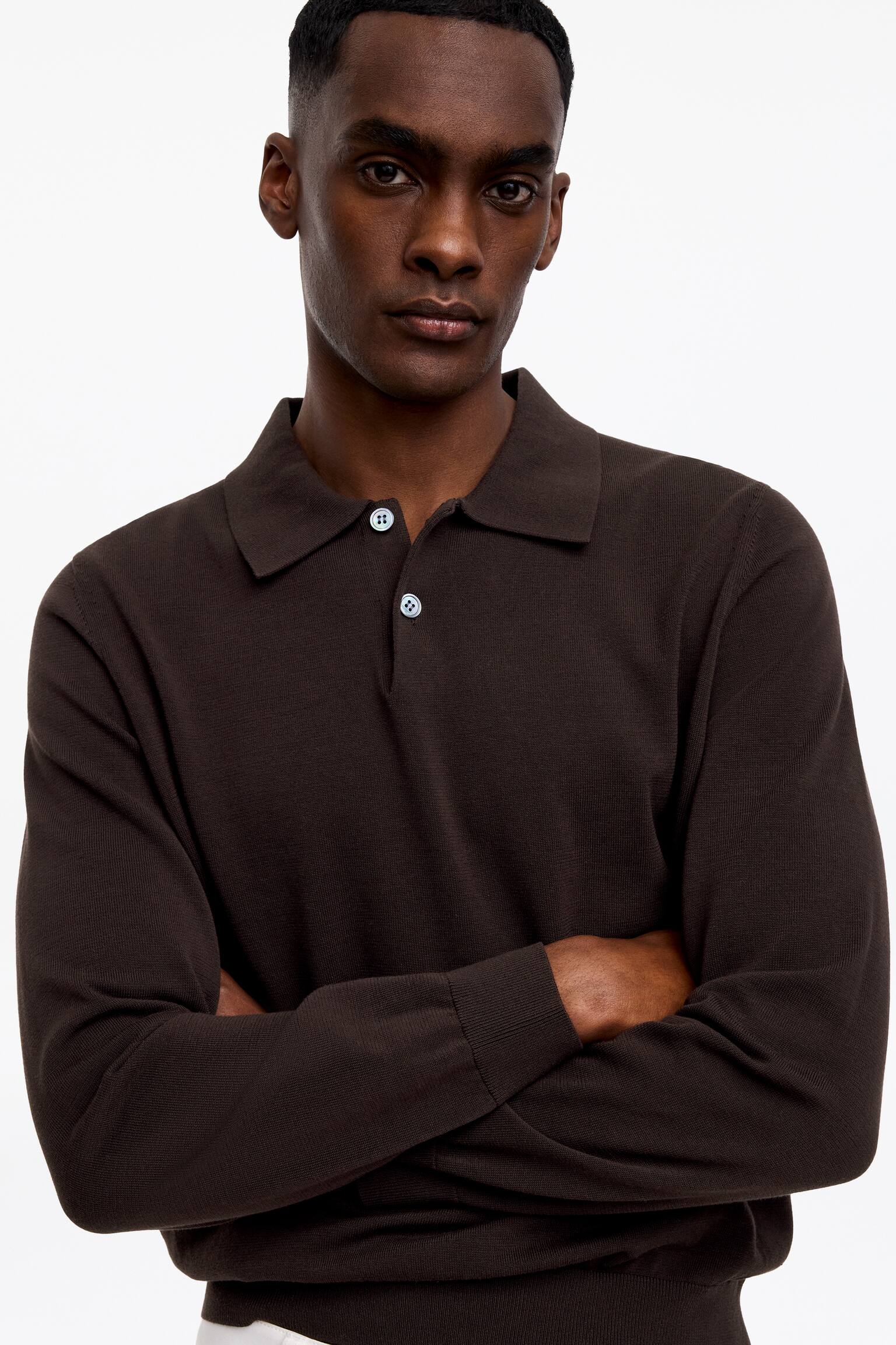 Polo shirt i bomull - Mörkbrun/Ljus mullvad - 6