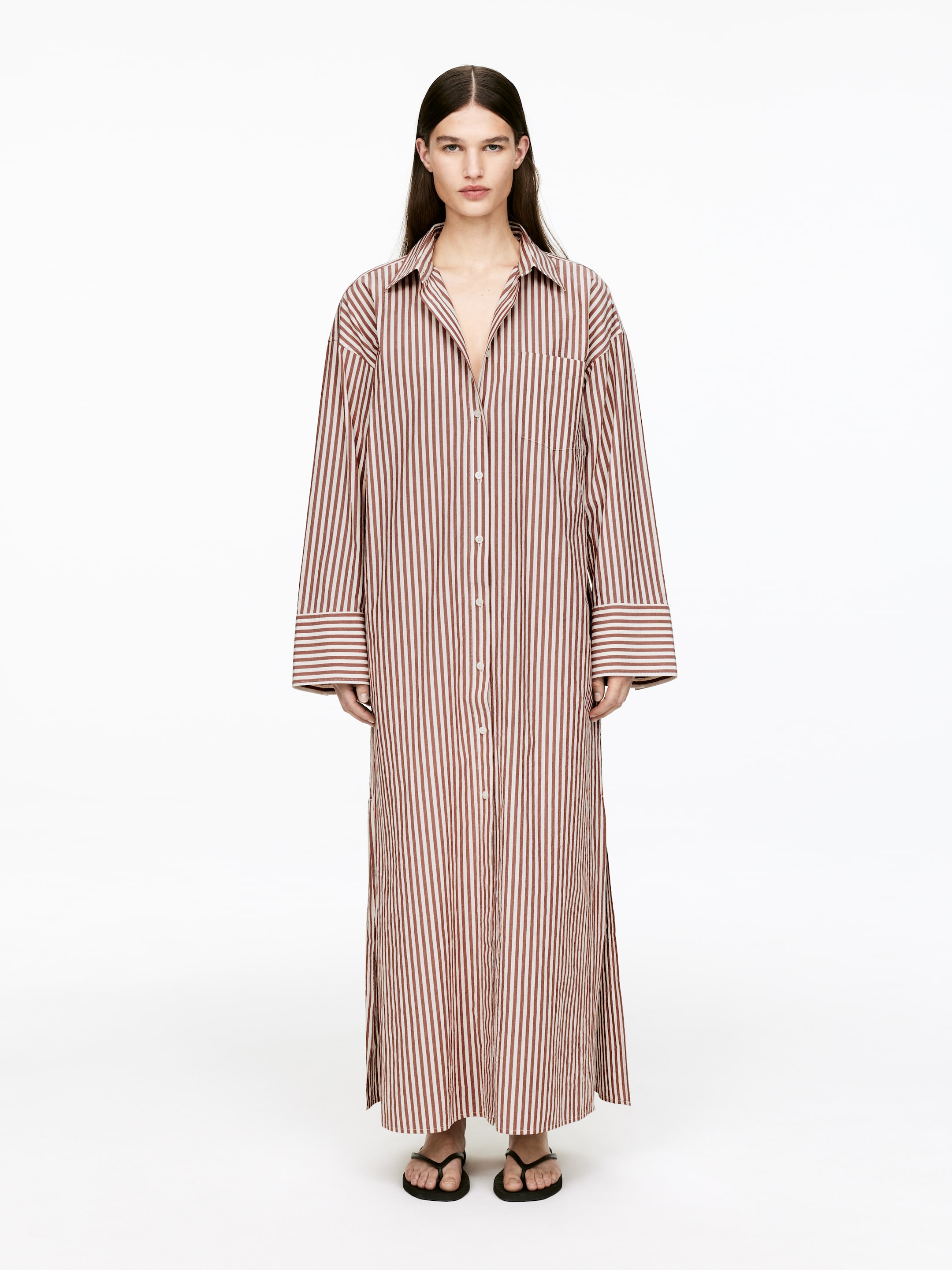Ver imagen más grande: Vestido camisero de algodón - Marrón/blanco - MUJER | H&M ES 5