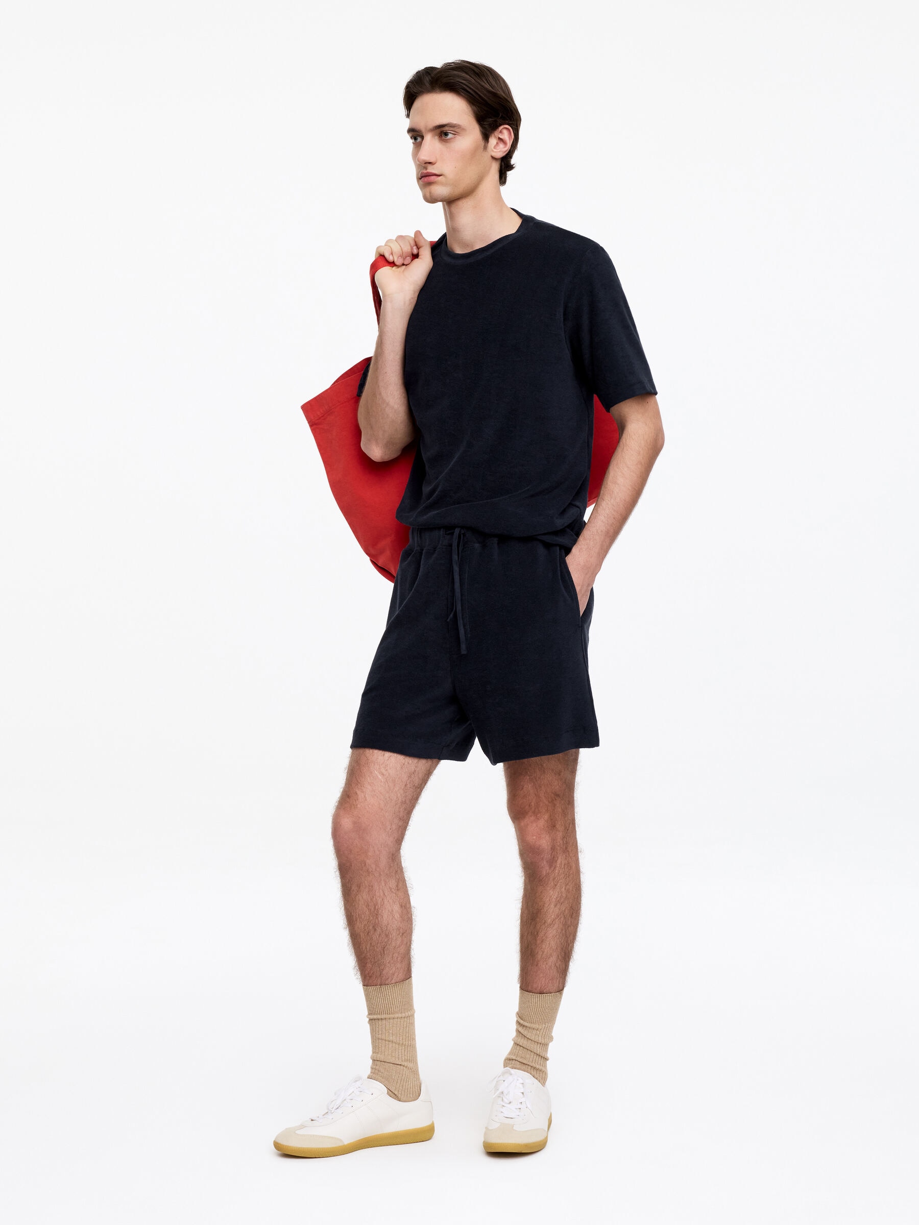 Cotton Towelling Shorts - Dark Blue - Regular fit - Men - StillMedia/Lookbook - 2