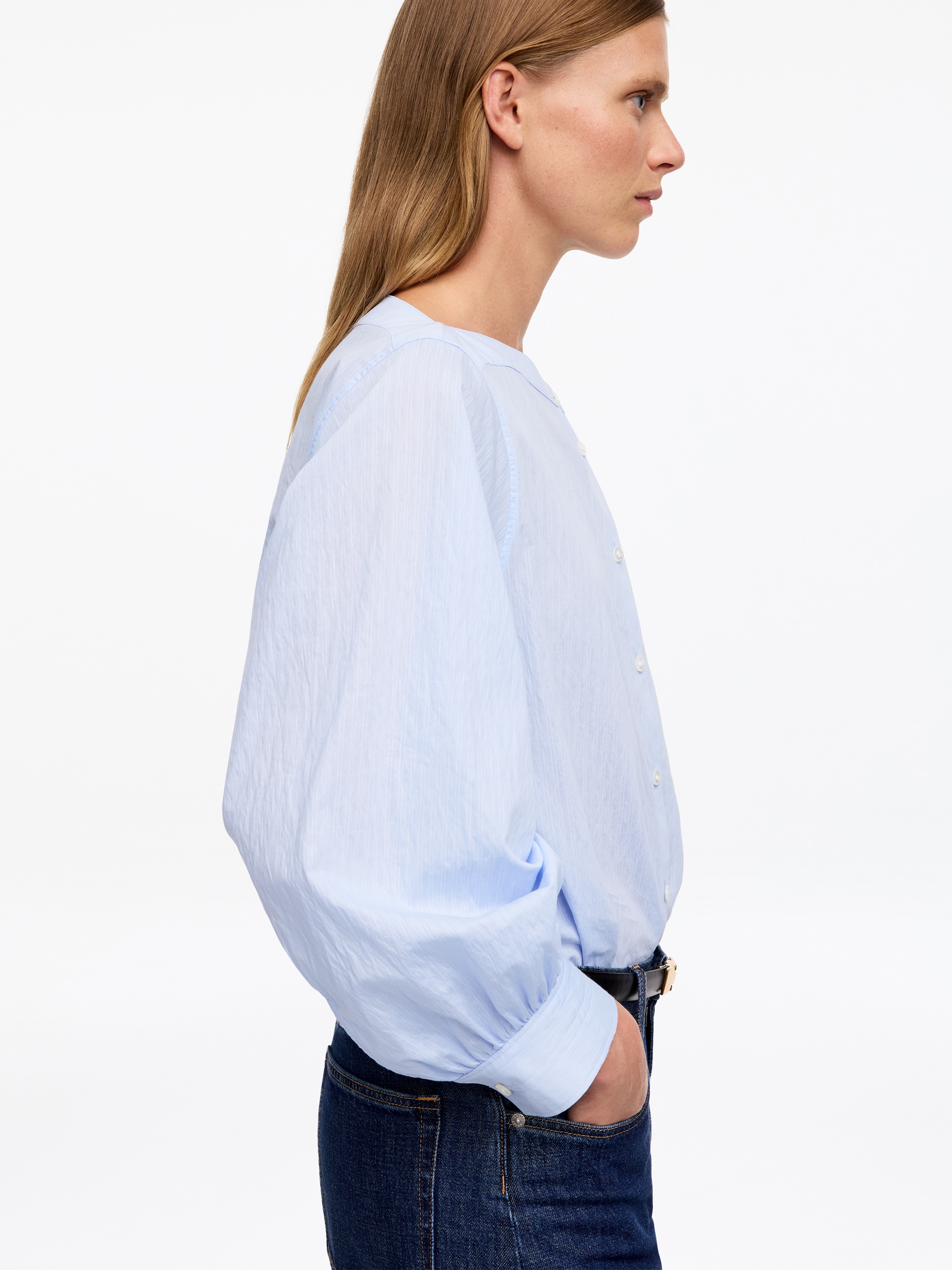 Boat-Neck Cotton Blouse - Light Blue - Regular fit - Women - StillMedia/Lookbook - 3