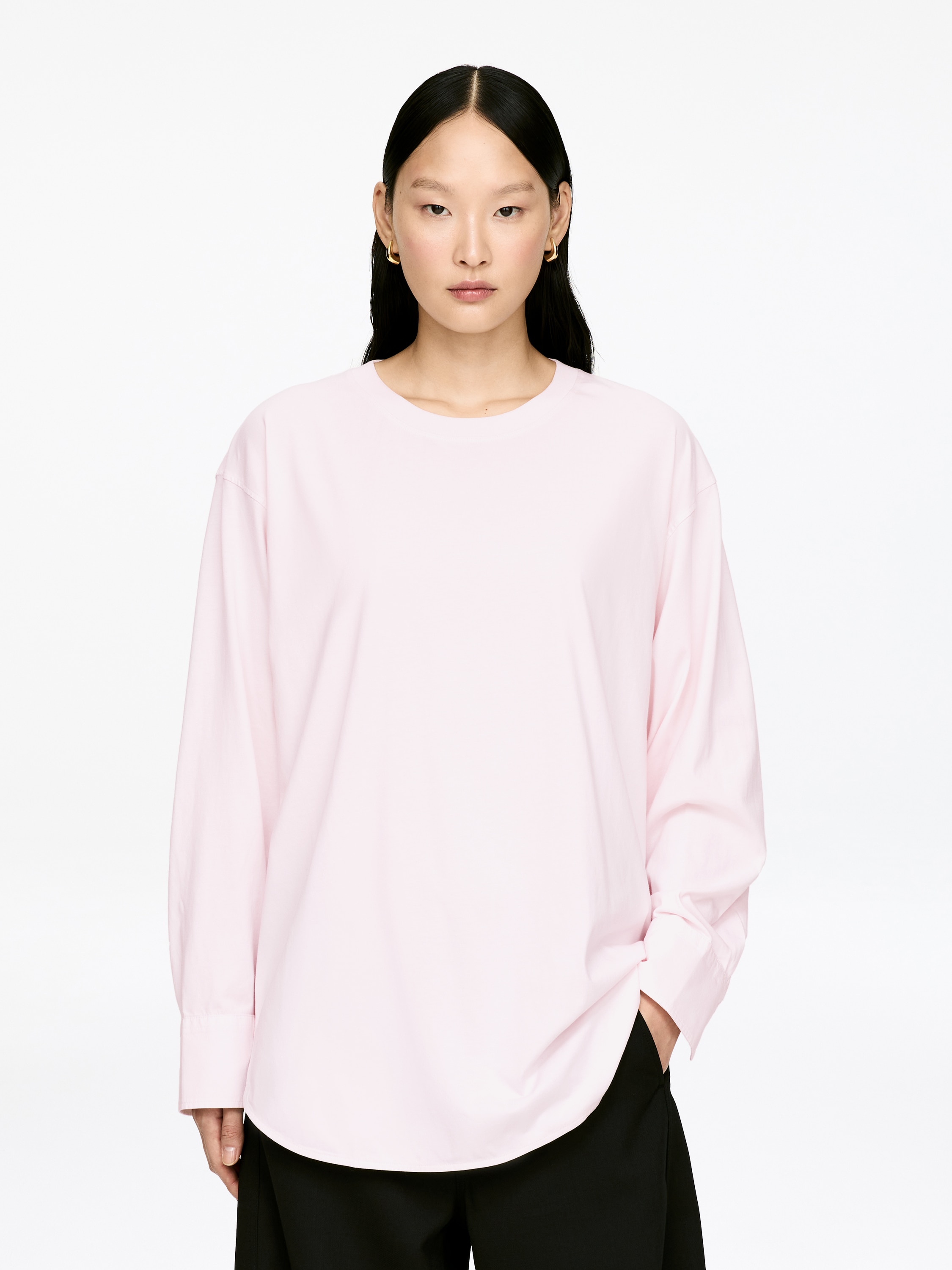 Langærmet T-shirt med skjortemanchetter - Lyserød