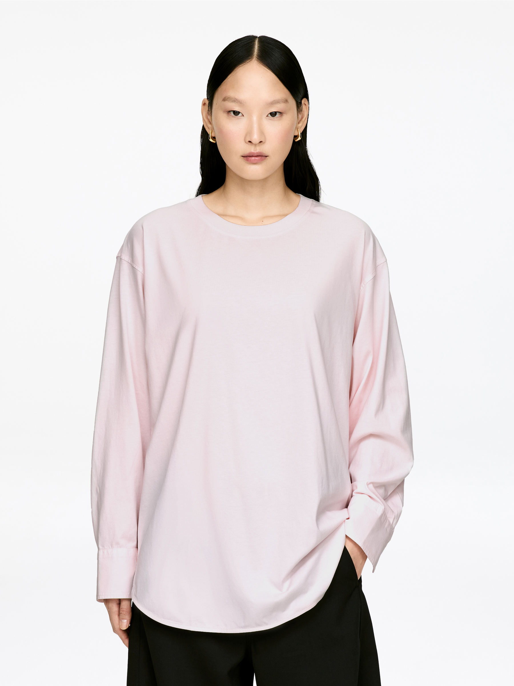 Shirt-Detail Long-Sleeve T-Shirt - Light Pink - Regular fit - Women - StillMedia/Lookbook - 6