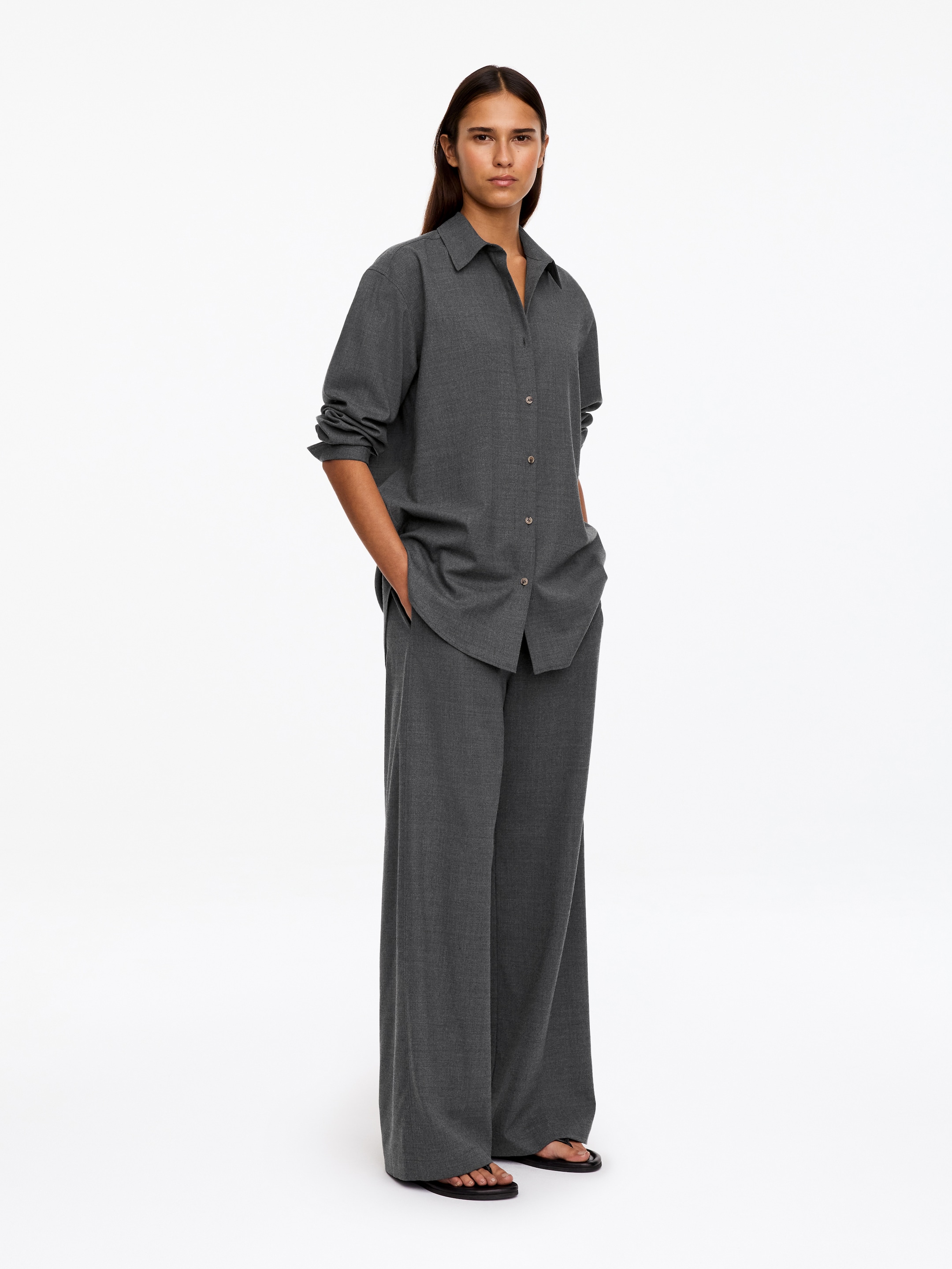 Koszula z flaneli z wełną - Ciemnoszary melanż - Fason swobodny - women - StillMedia/Lookbook - 5