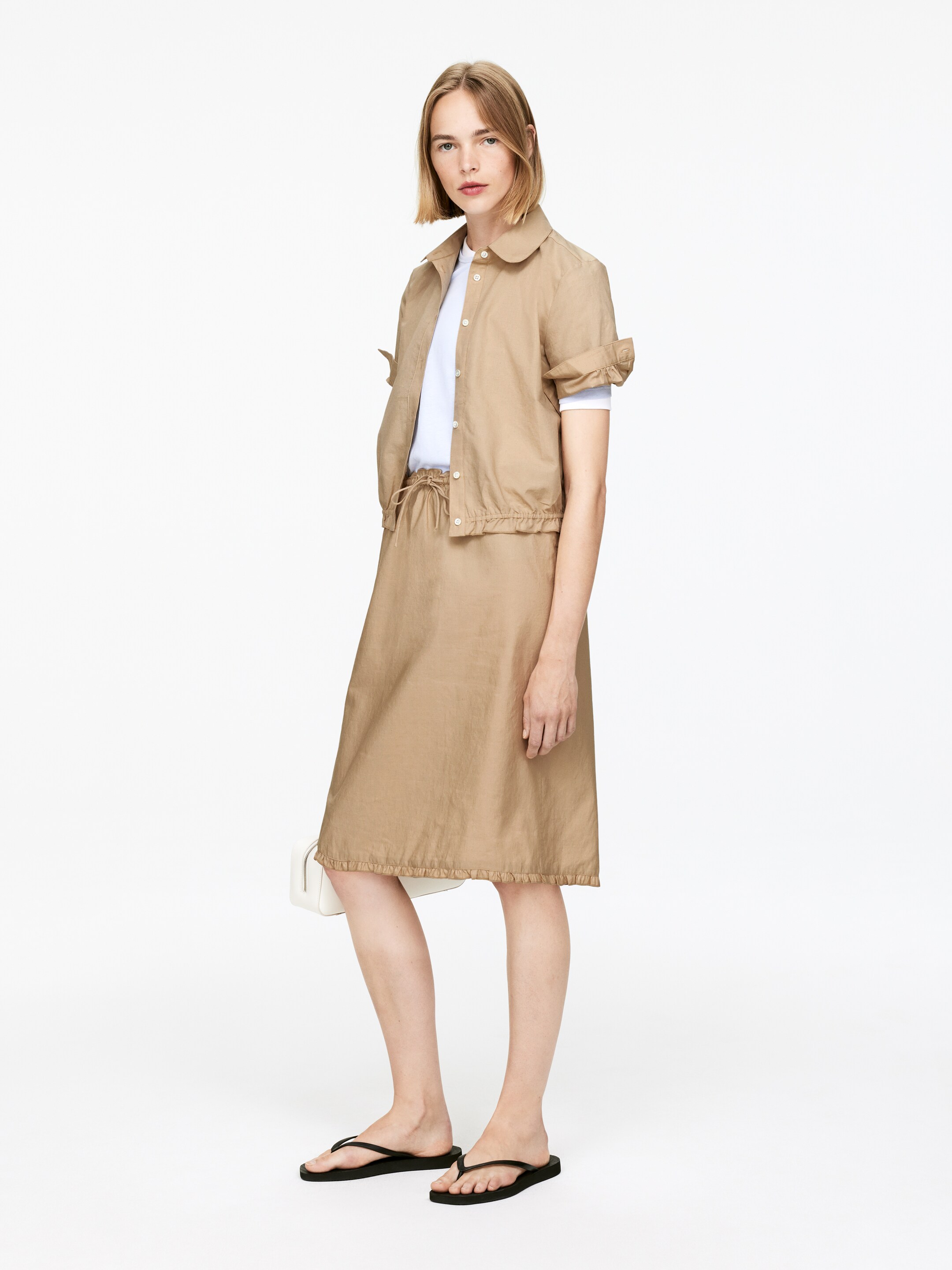 Vezi imaginea mai mare: Fustă cu volane din in și bumbac - Bej - FEMEI | H&M RO 2