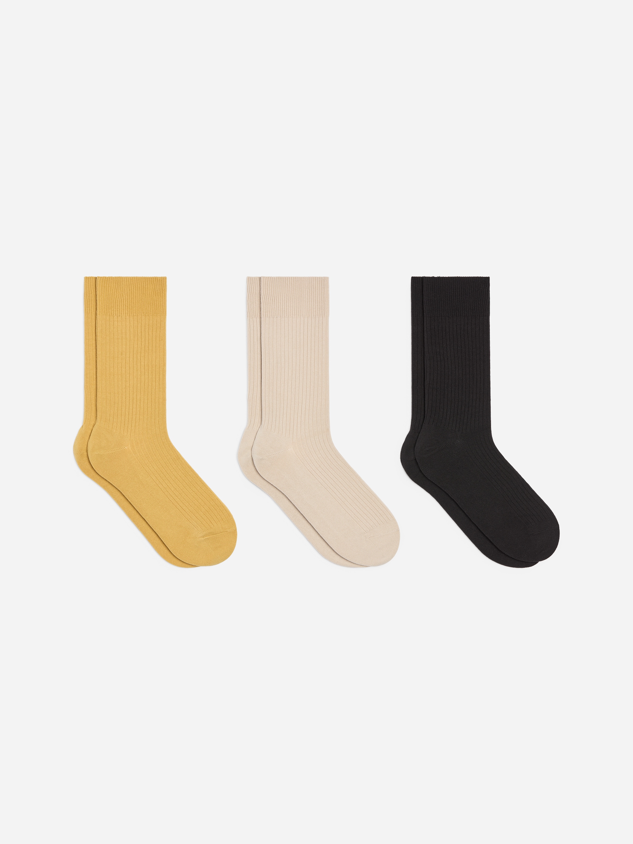 Supima Cotton Rib Socks Set of 3 pairs-Yellow-19943