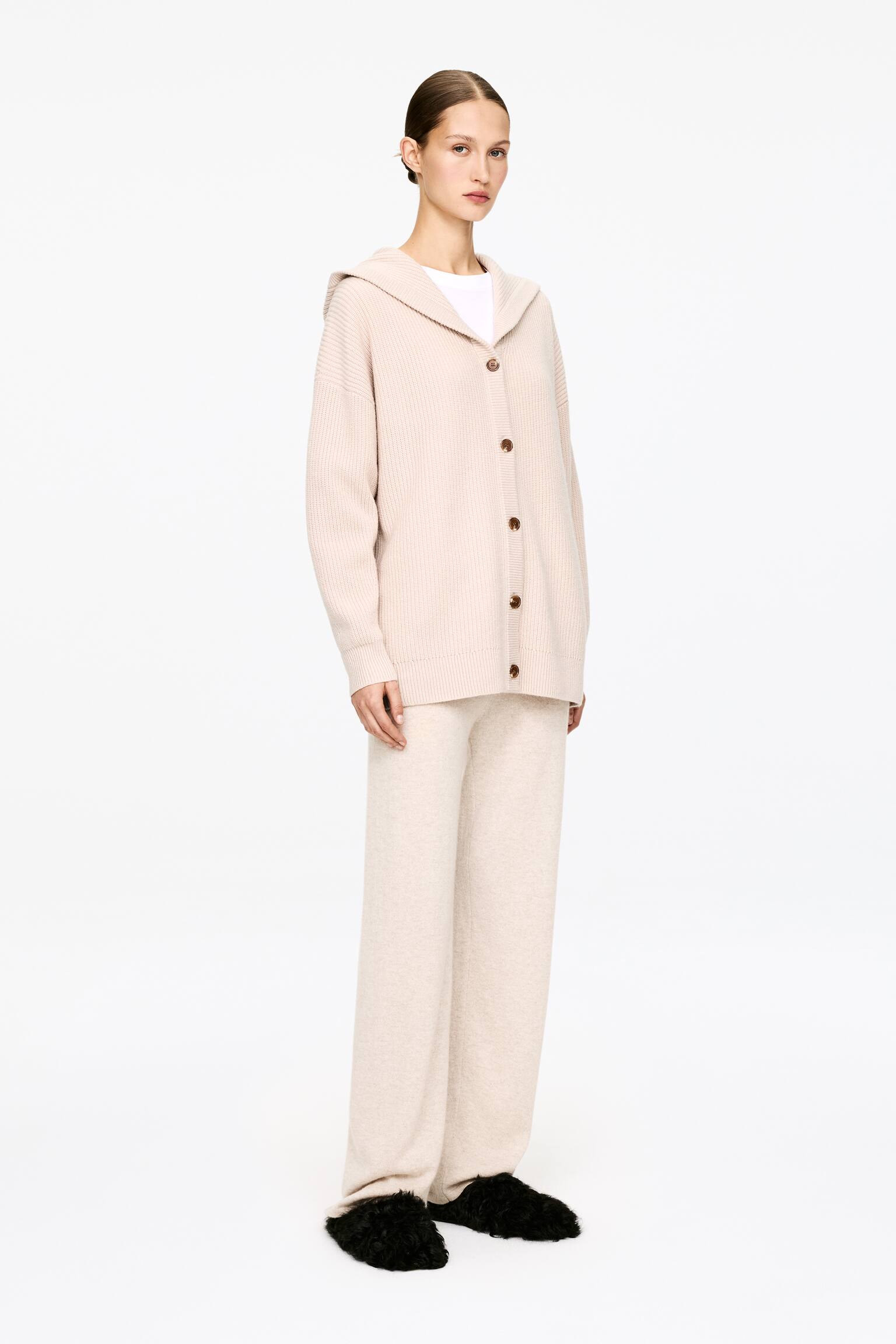 Vest van kasjmierwol met capuchon - Beige - 6