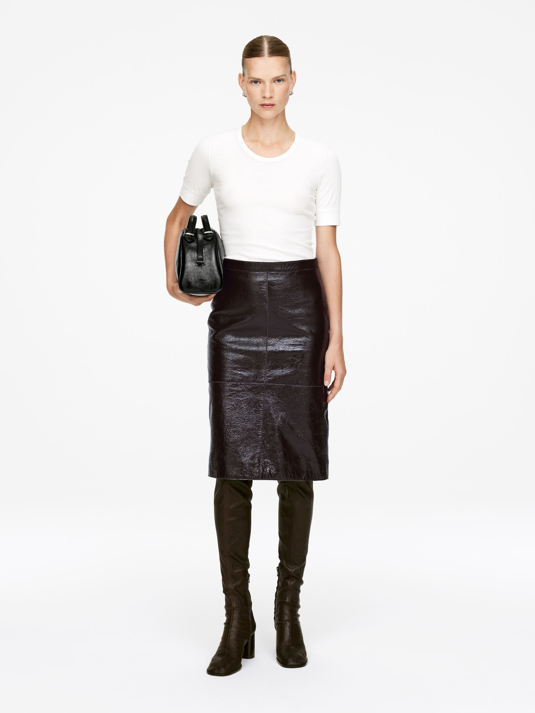 Naplak Leather Skirt-#3F3838-16751