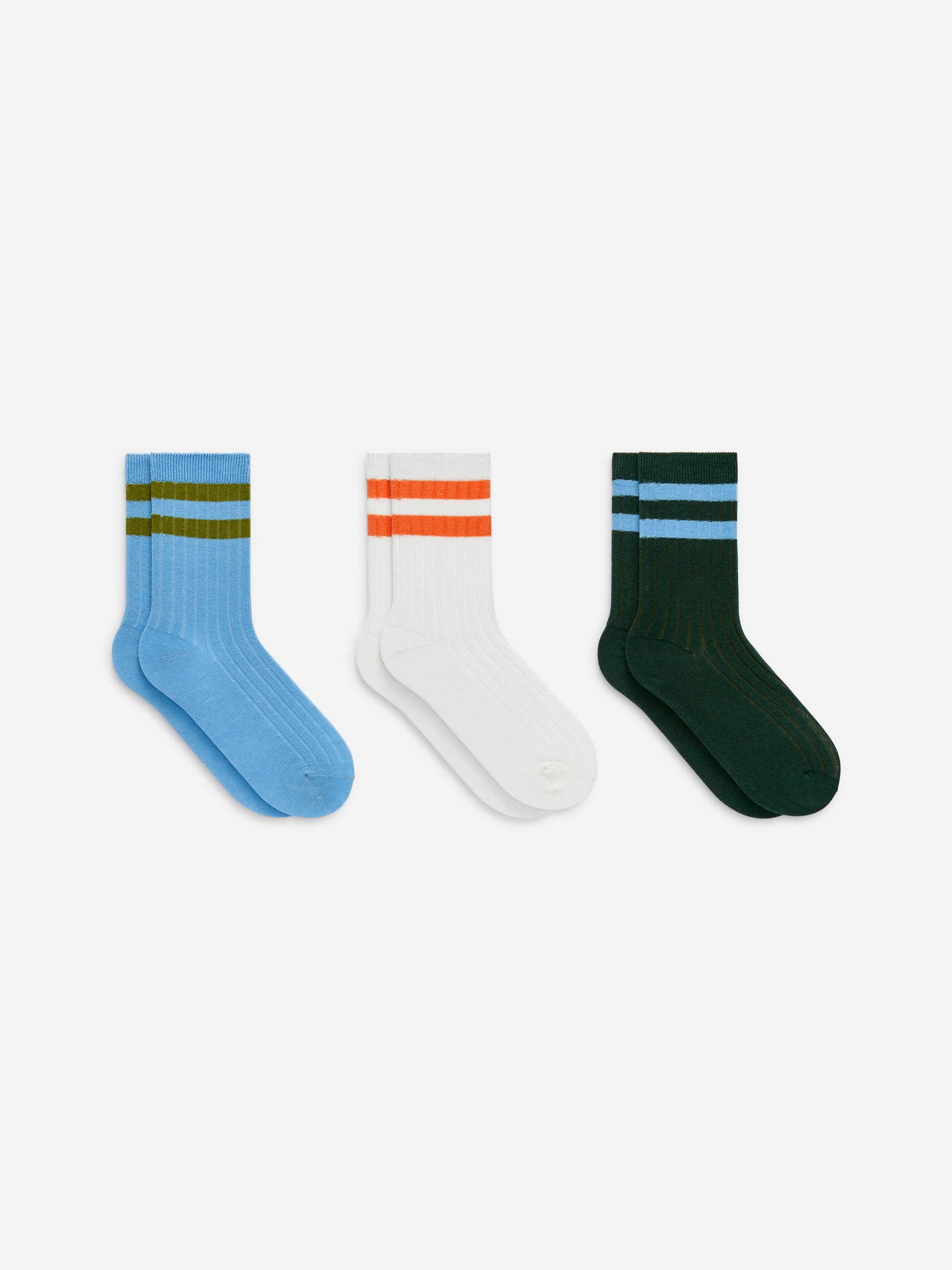 Rib Knit Socks Set of 3-Black-16802