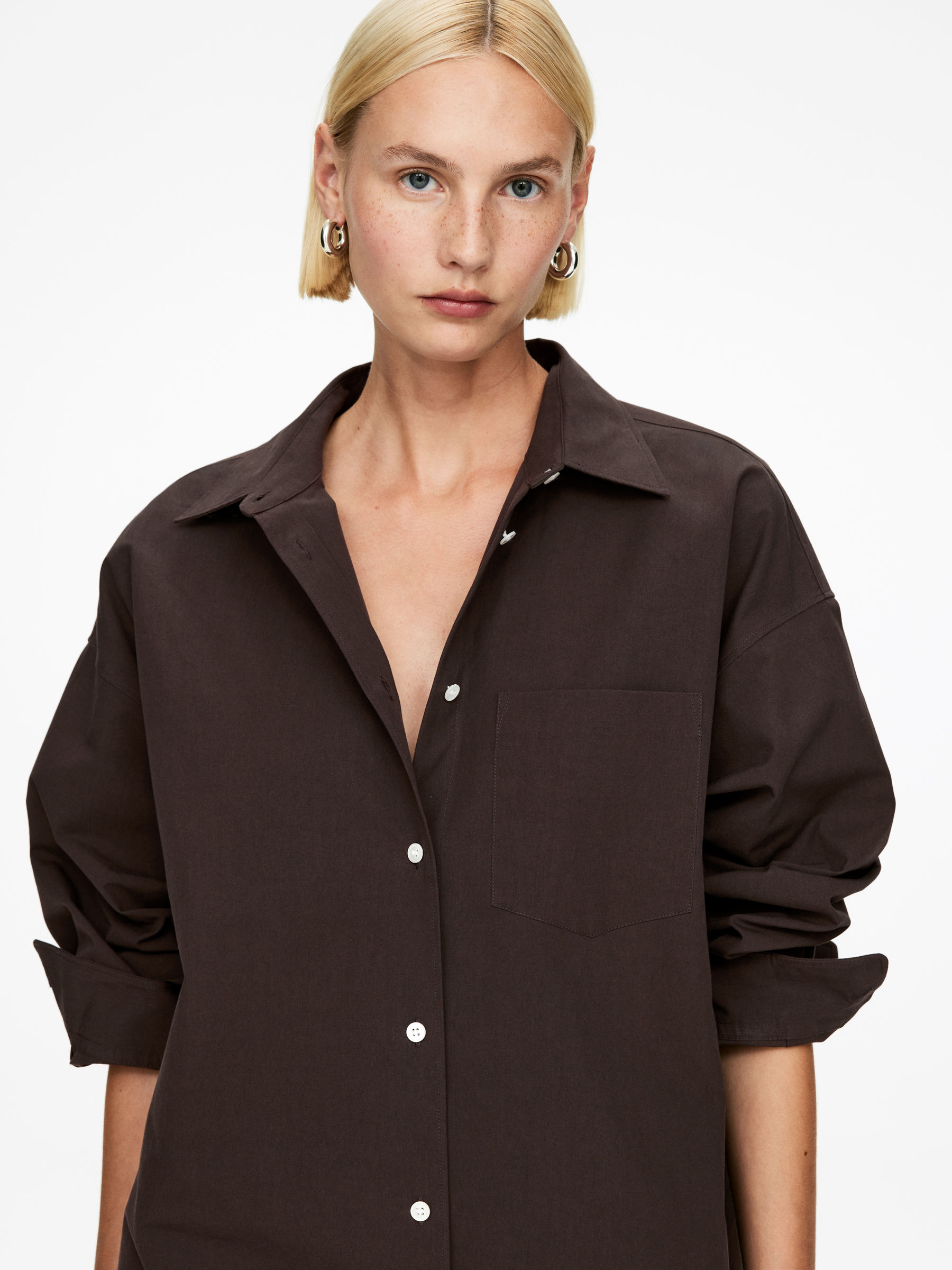 Batwing-Sleeve Shirt - Brown - Oversized - Women - StillMedia/Lookbook - 3
