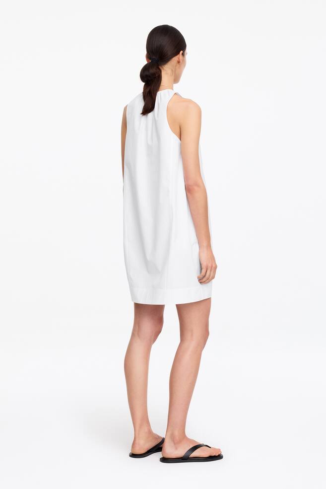 Gathered V-Neck Dress-White - 5