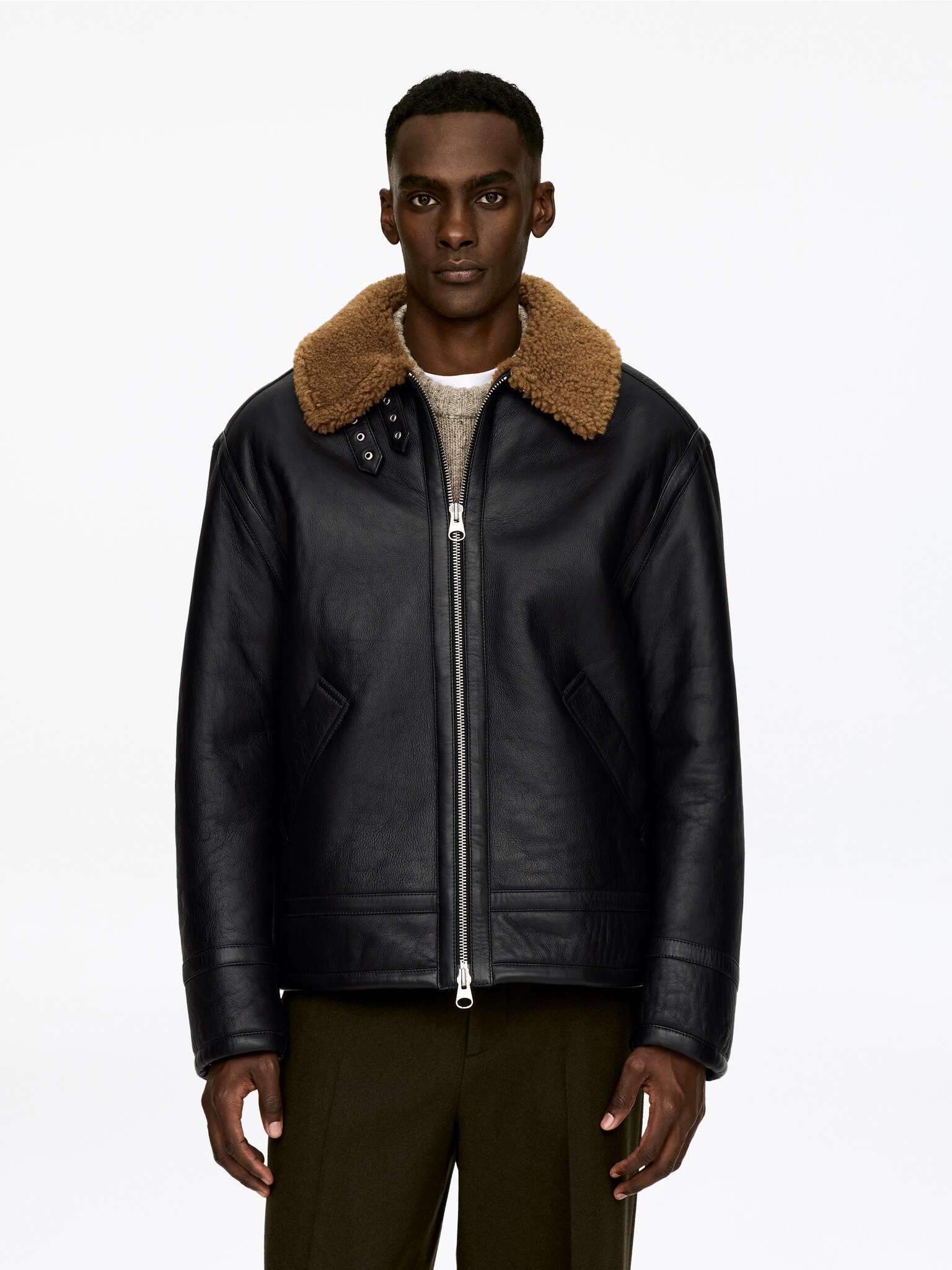 Veste en peau lainée - Noir - 5