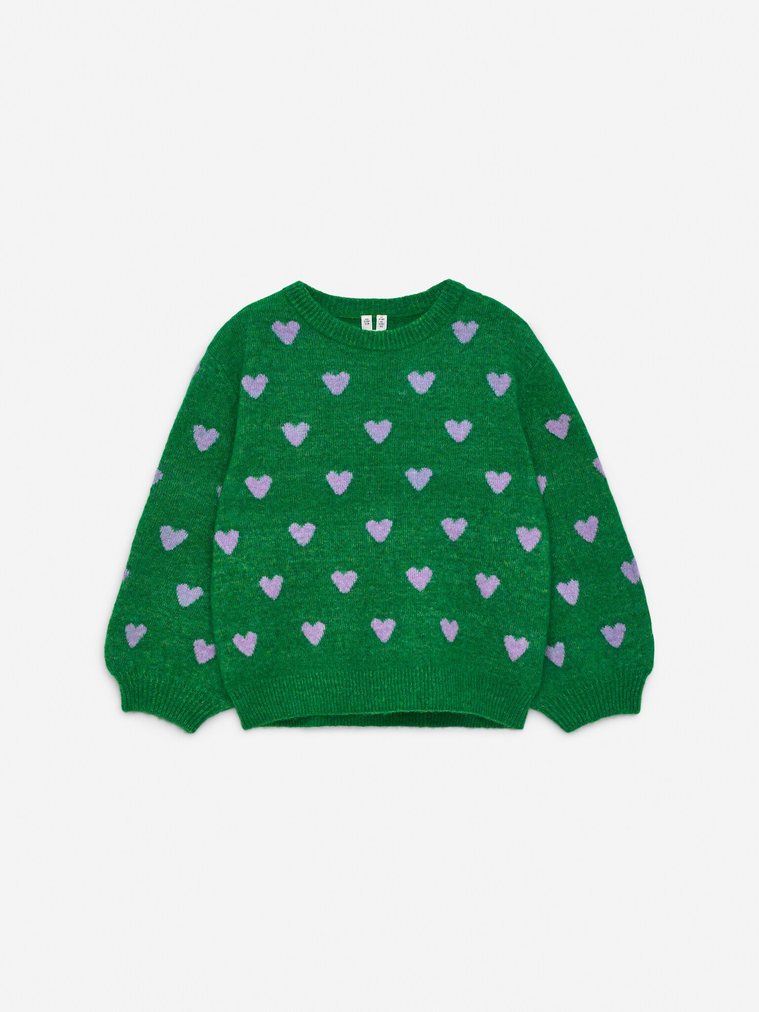 Intarsia-gebreide trui - Groene/lila hartjes/Lila/madeliefjes