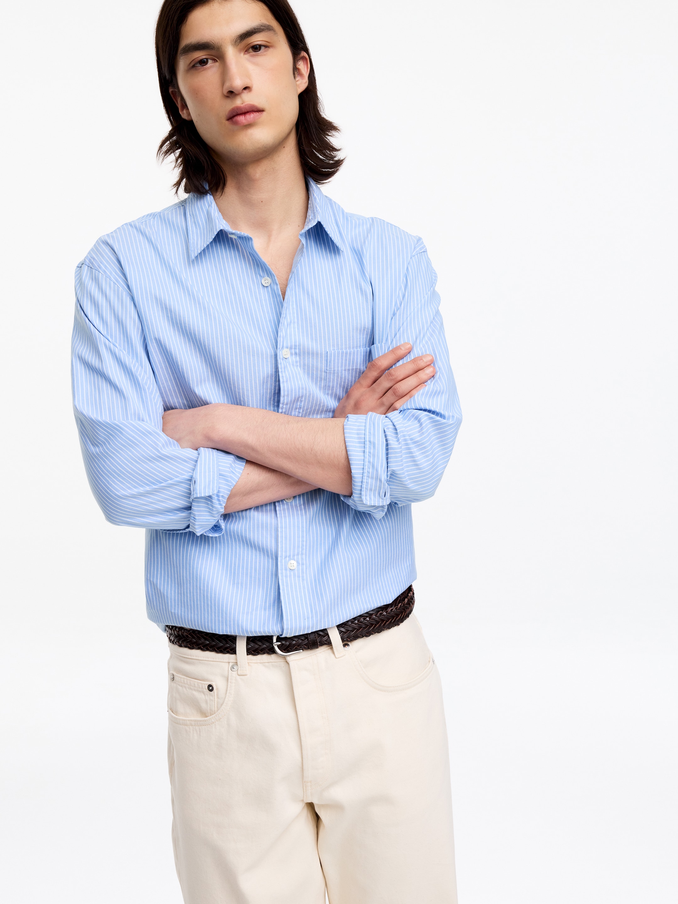 Chemise en popeline décontractée - Blanc/Bleu - Loose fit - Homme - StillMedia/Lookbook - 17