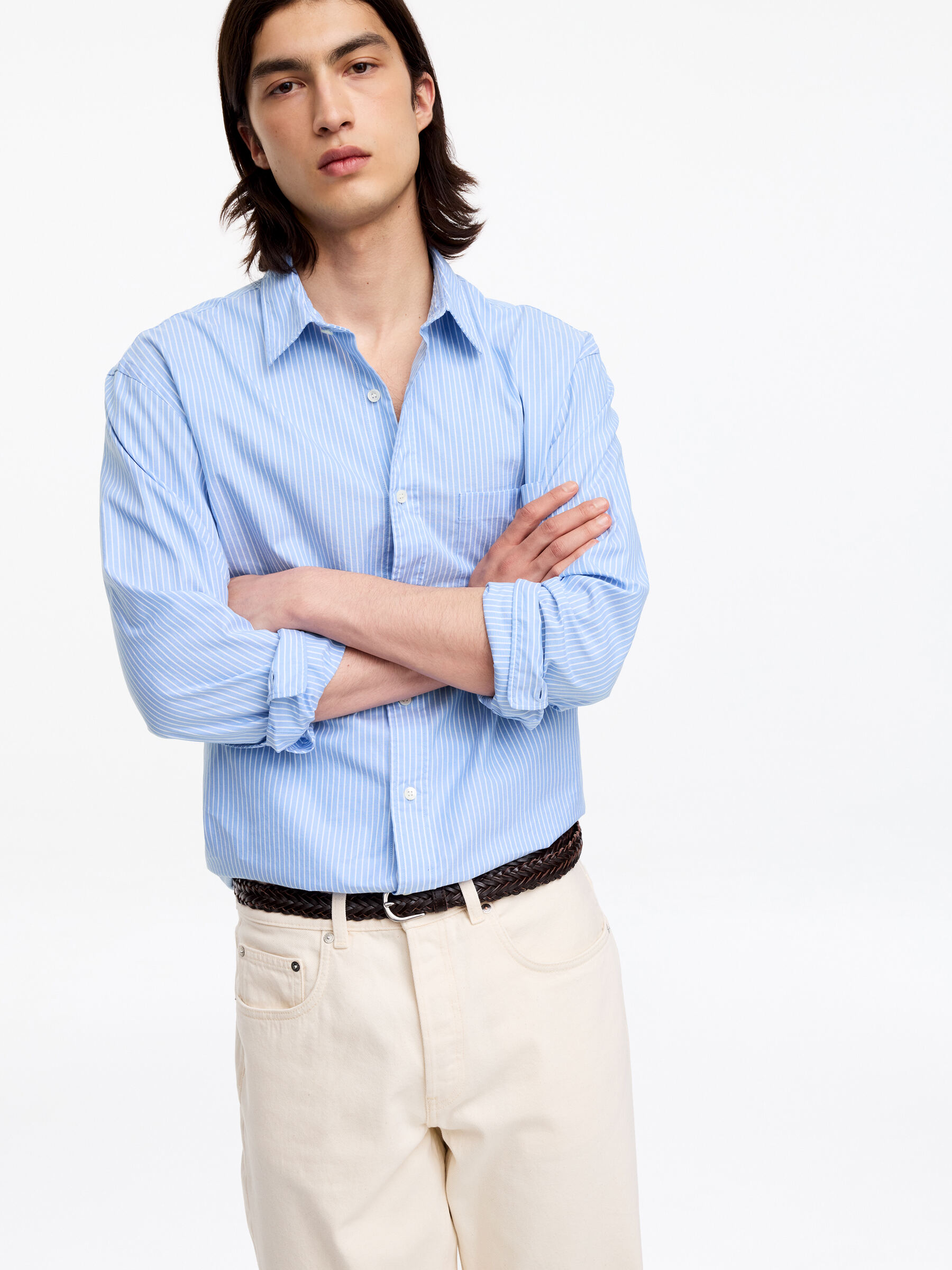 Chemise en popeline décontractée - Blanc/Bleu - Loose fit - Homme - StillMedia/Lookbook - 17