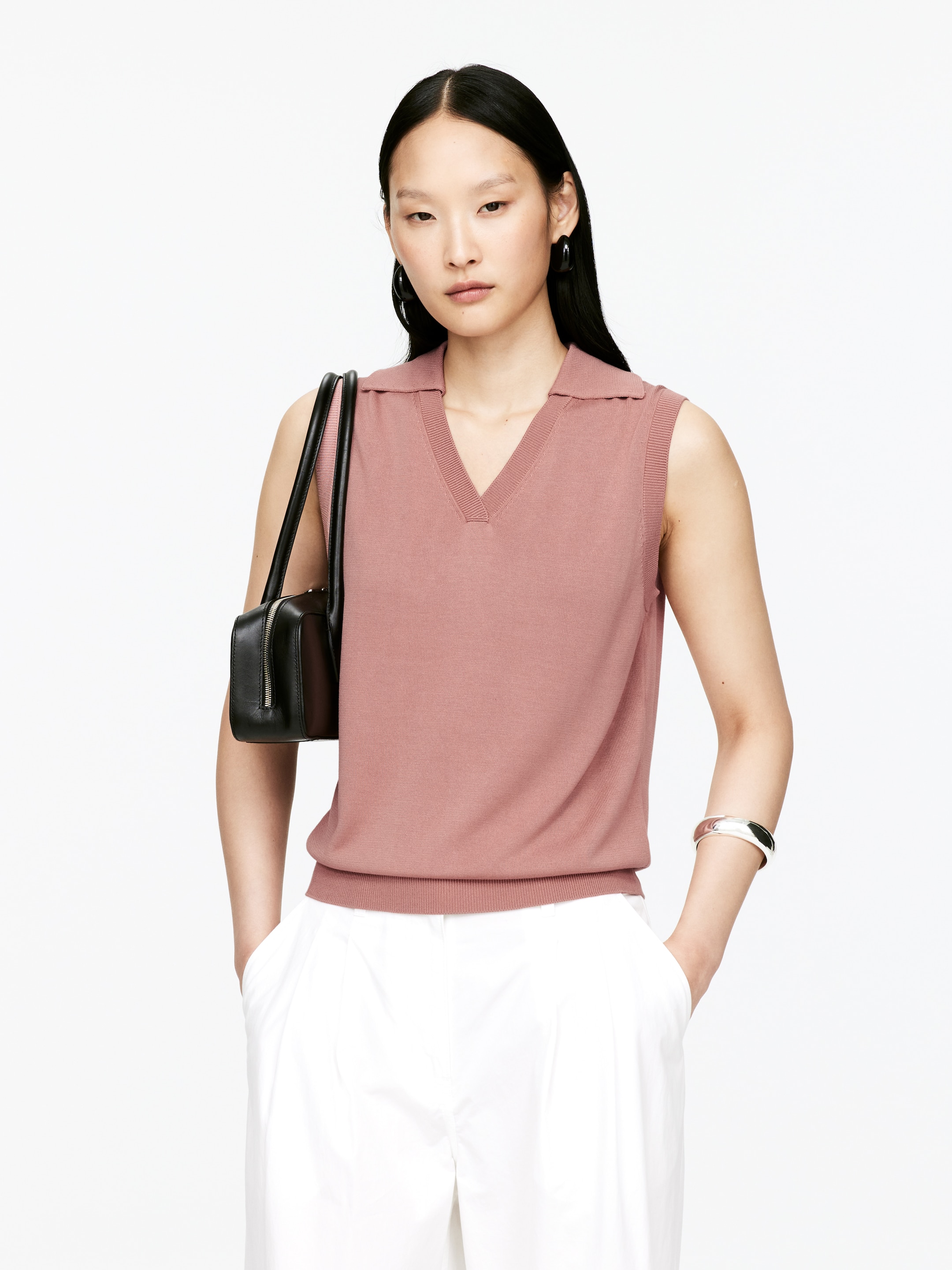 Visualizza immagine più grande: Gilet in maglia con scollo a V - Rosa polvere - DONNA | H&M IT 1