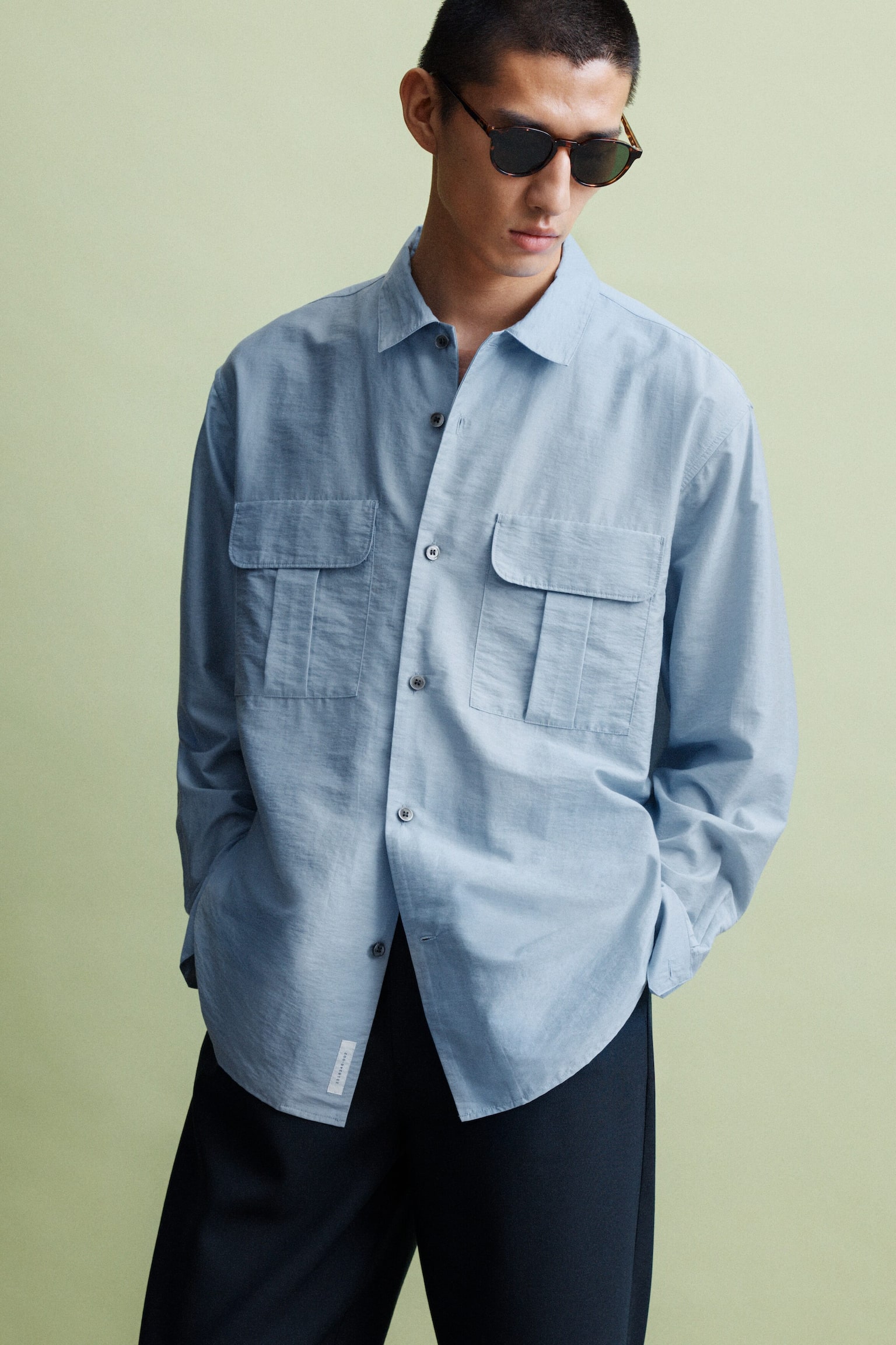 Ruimvallende broek van katoenen keperstof - Donkerblauw - 6