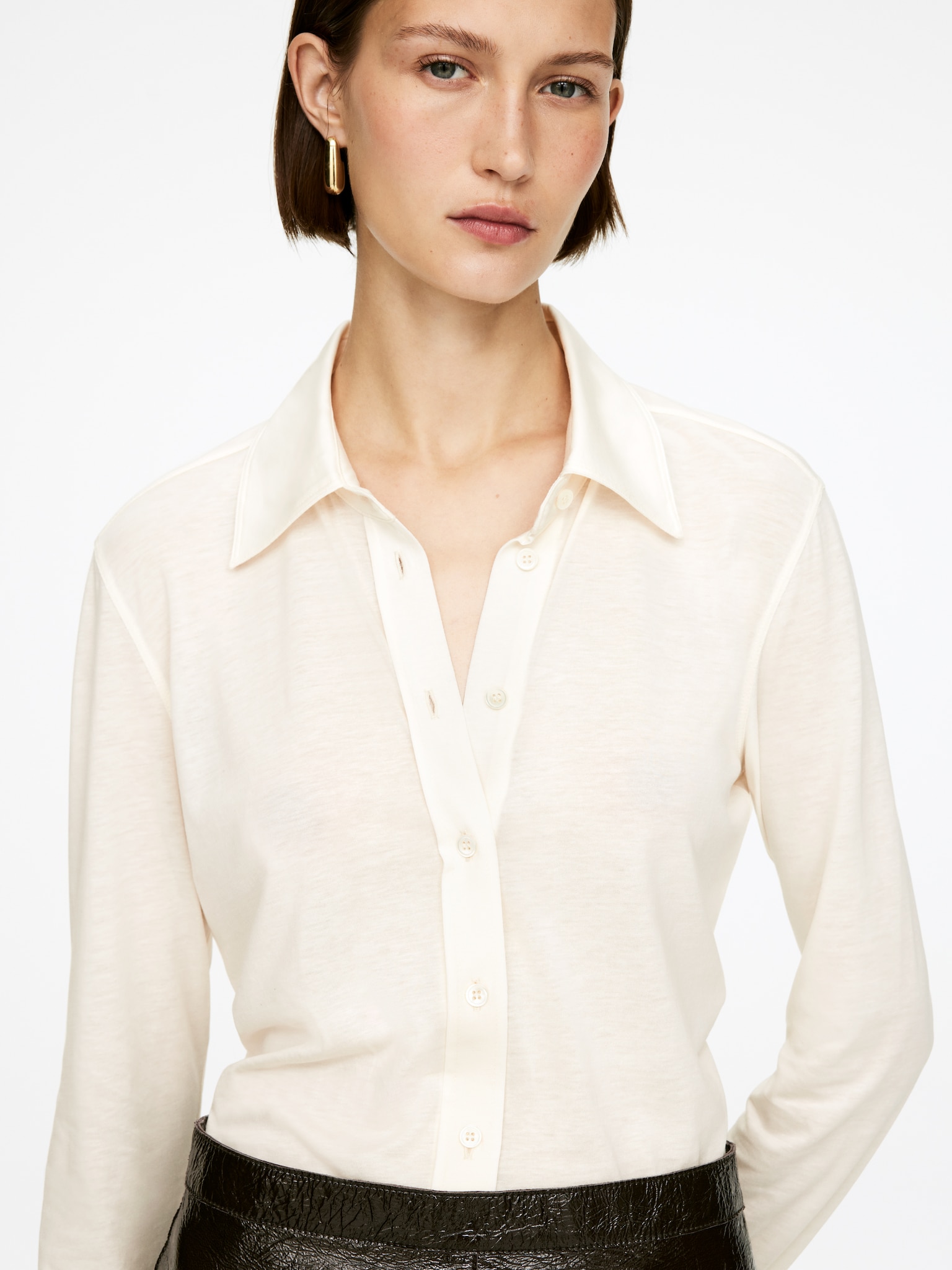 Košeľa z lyocellovej zmesi - Off White/Čierna - 3