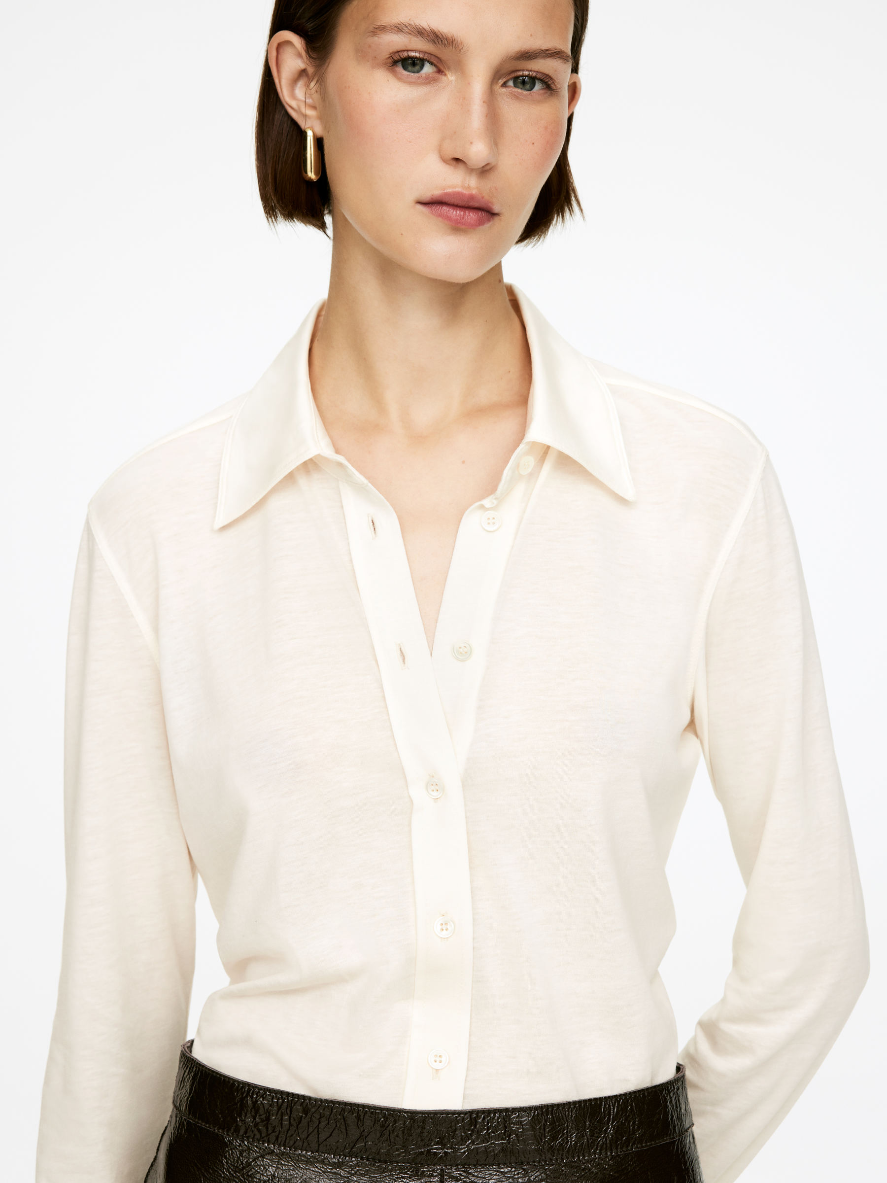 Lyocell-Blend Shirt - Off White - Slim fit - Women - StillMedia/Lookbook - 5