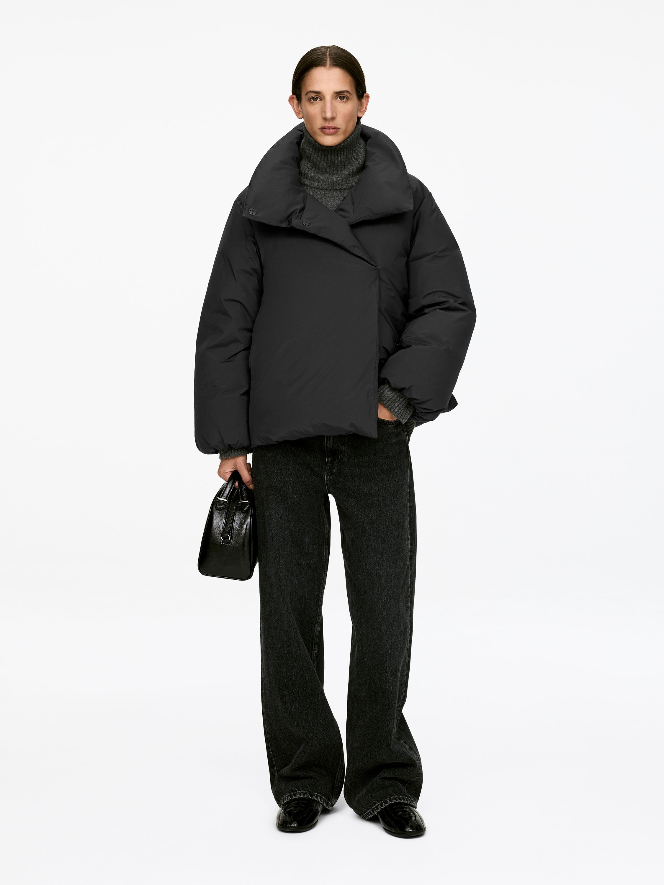 Upcycled Down High-Collar Jacket-#272628-13281