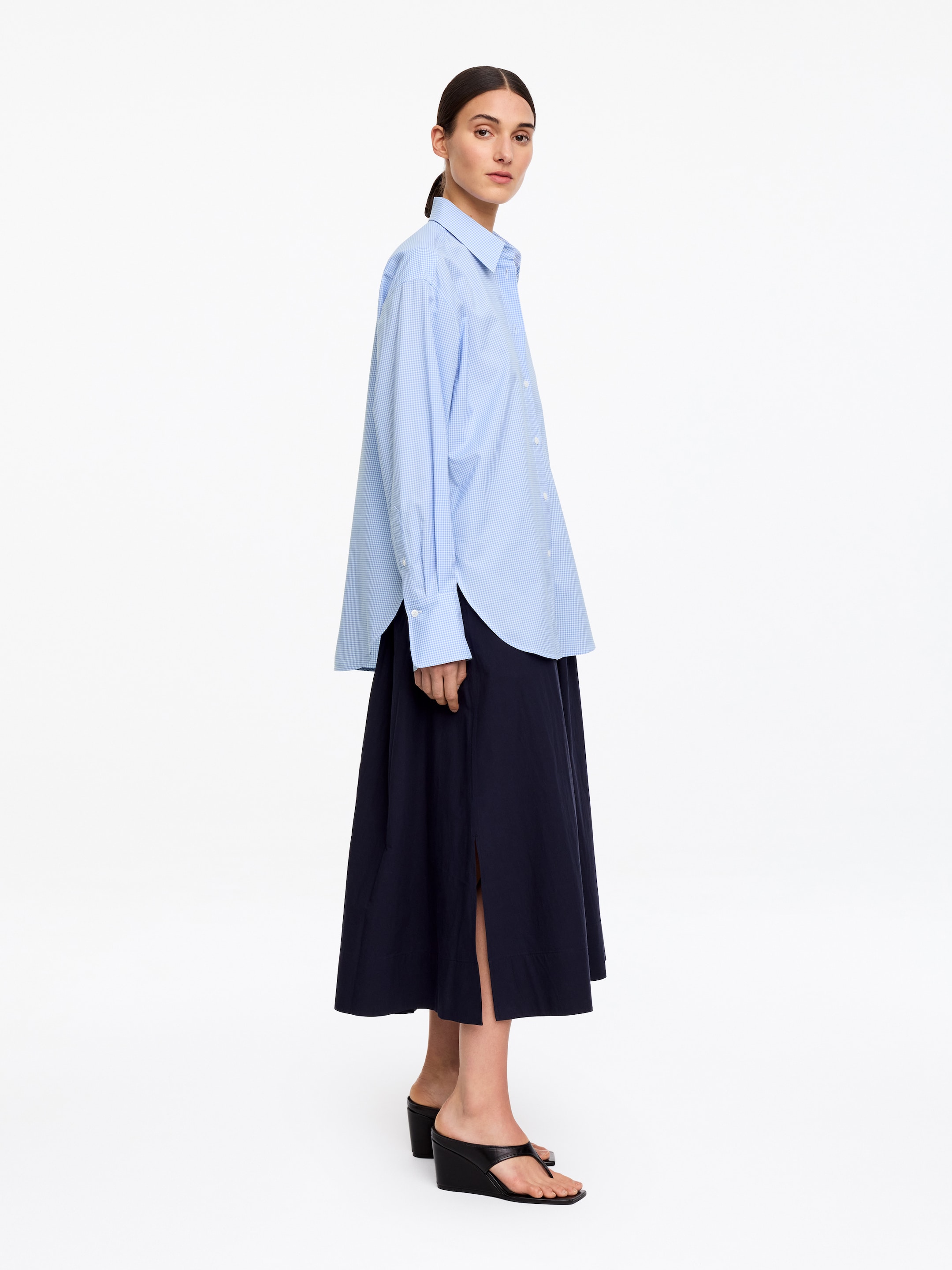 Relaxed-Fit Poplin Shirt - Blue/Checkered - Relaxed fit - Women - StillMedia/Lookbook - 3