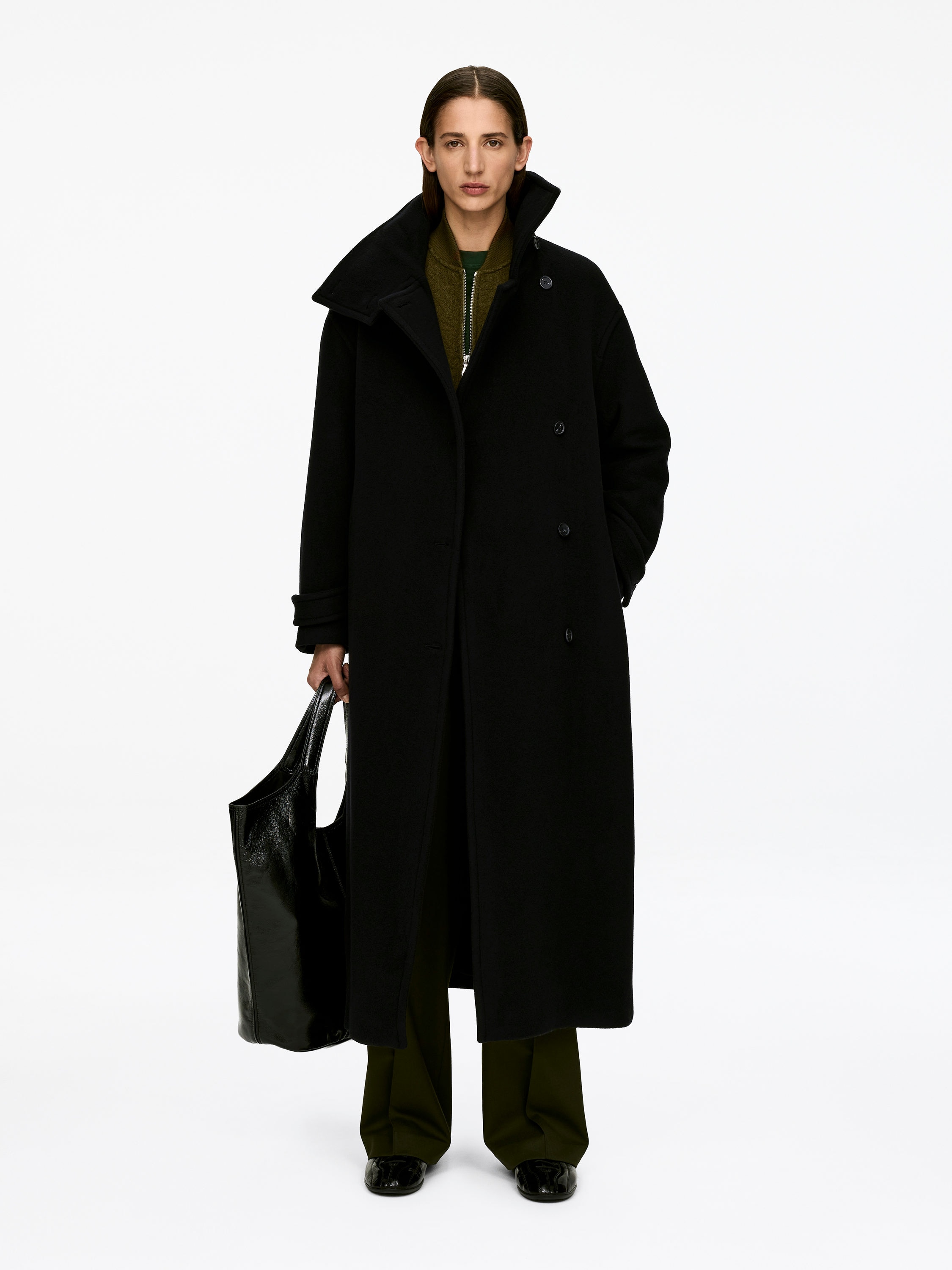 Oversized Wool-Blend Coat-#272628-13433