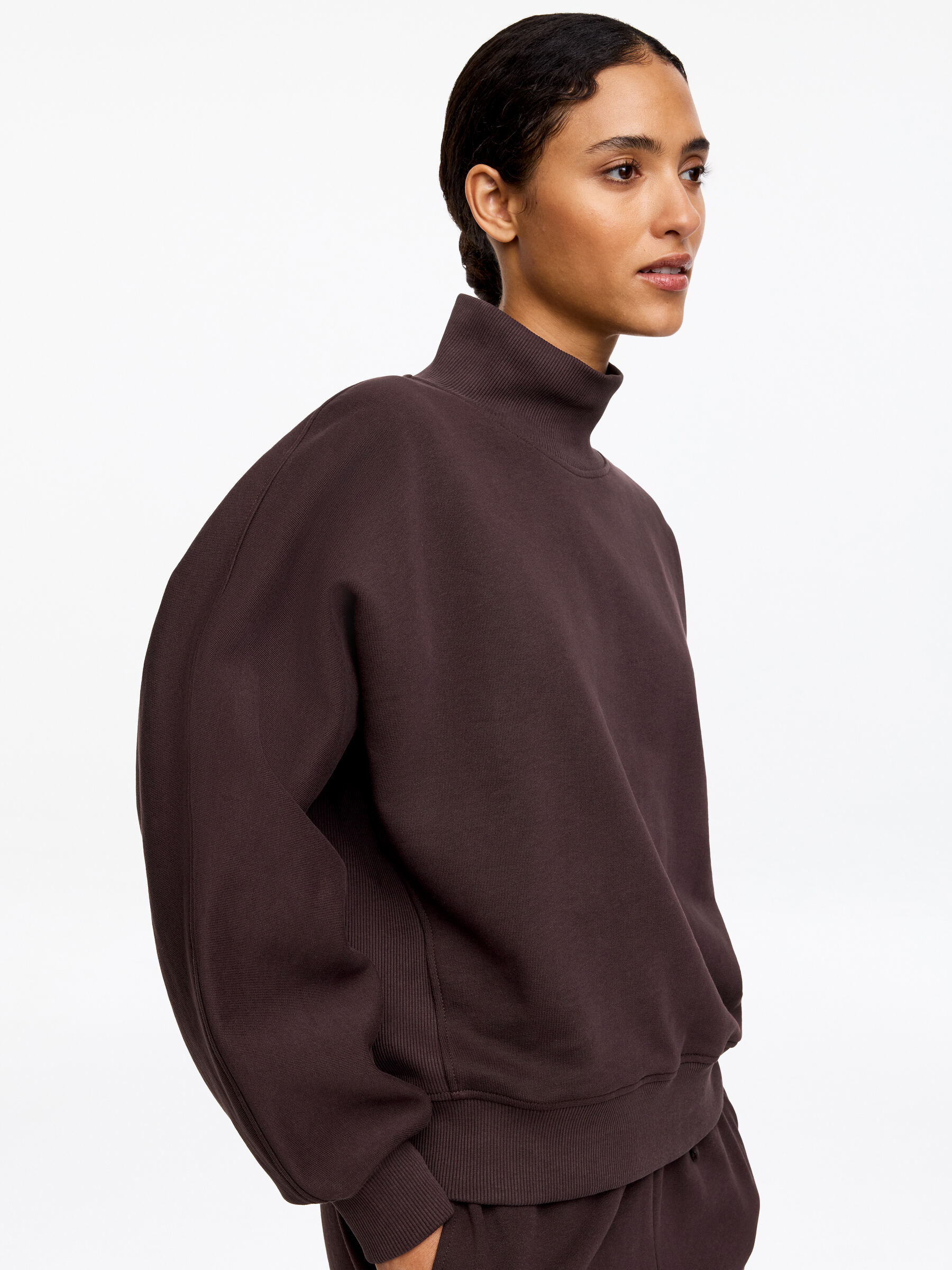 Mock-Neck Terry Sweatshirt - Brown - Relaxed fit - Women - StillMedia/Lookbook - 3