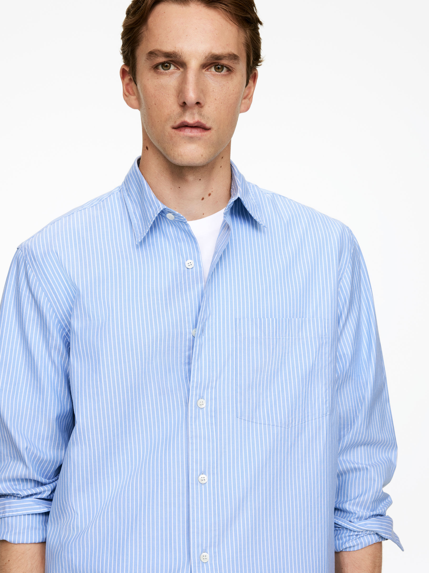 Relaxed Poplin Shirt - White/Blue - Loose fit - Men - StillMedia/Lookbook - 11